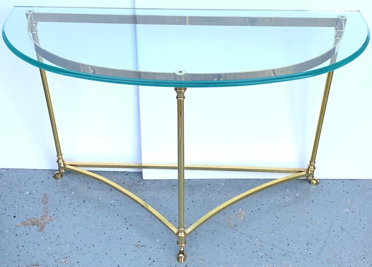 1970s Italian Brass Hoof Footed Demilune Console Table For Sale at 1stDibs