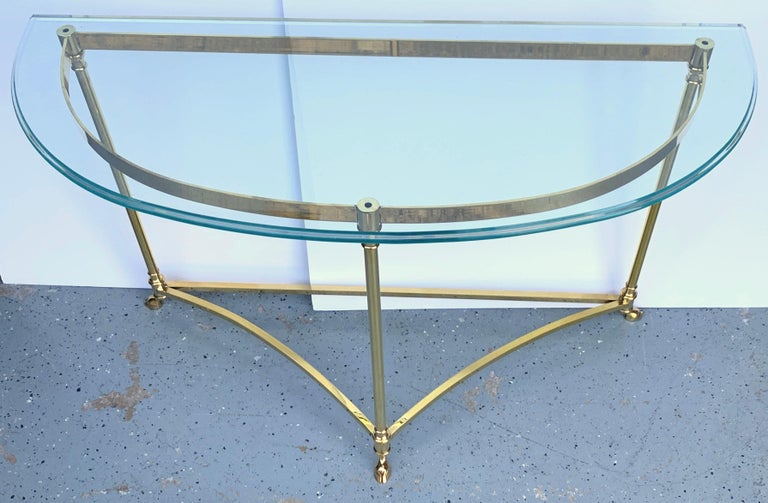 1970s Italian Brass Hoof Footed Demilune Console Table For Sale at 1stDibs