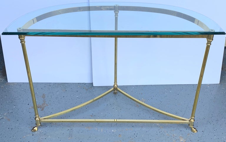 1970s Italian Brass Hoof Footed Demilune Console Table For Sale at 1stDibs
