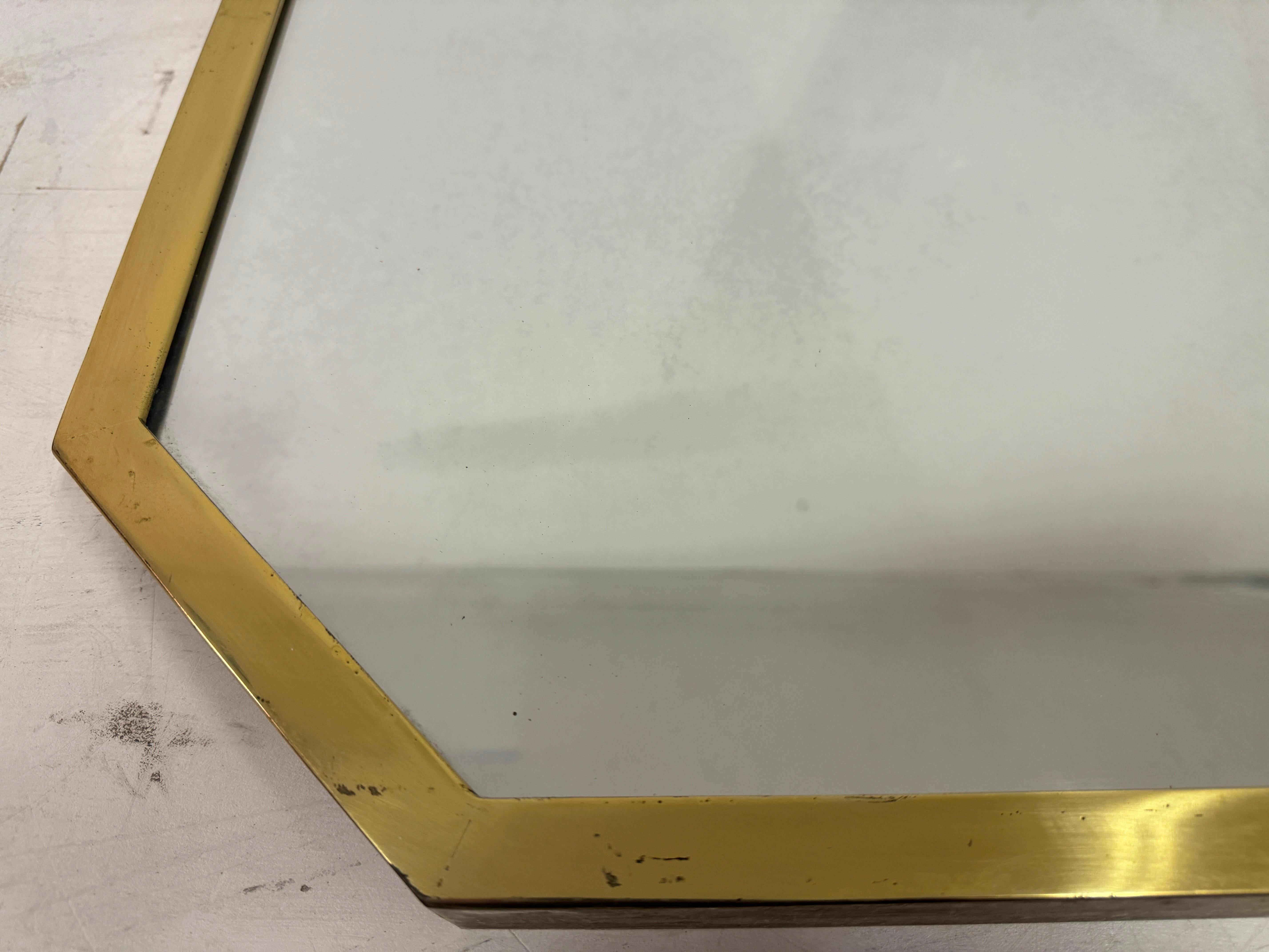 1970s Italian Brass Octagonal Mirror For Sale 3