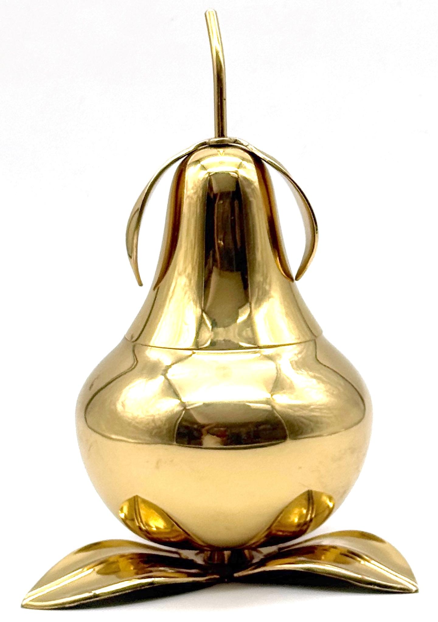 20th Century 1970s Italian Brass Pear Form Lidded Table Box on Leaf Base For Sale