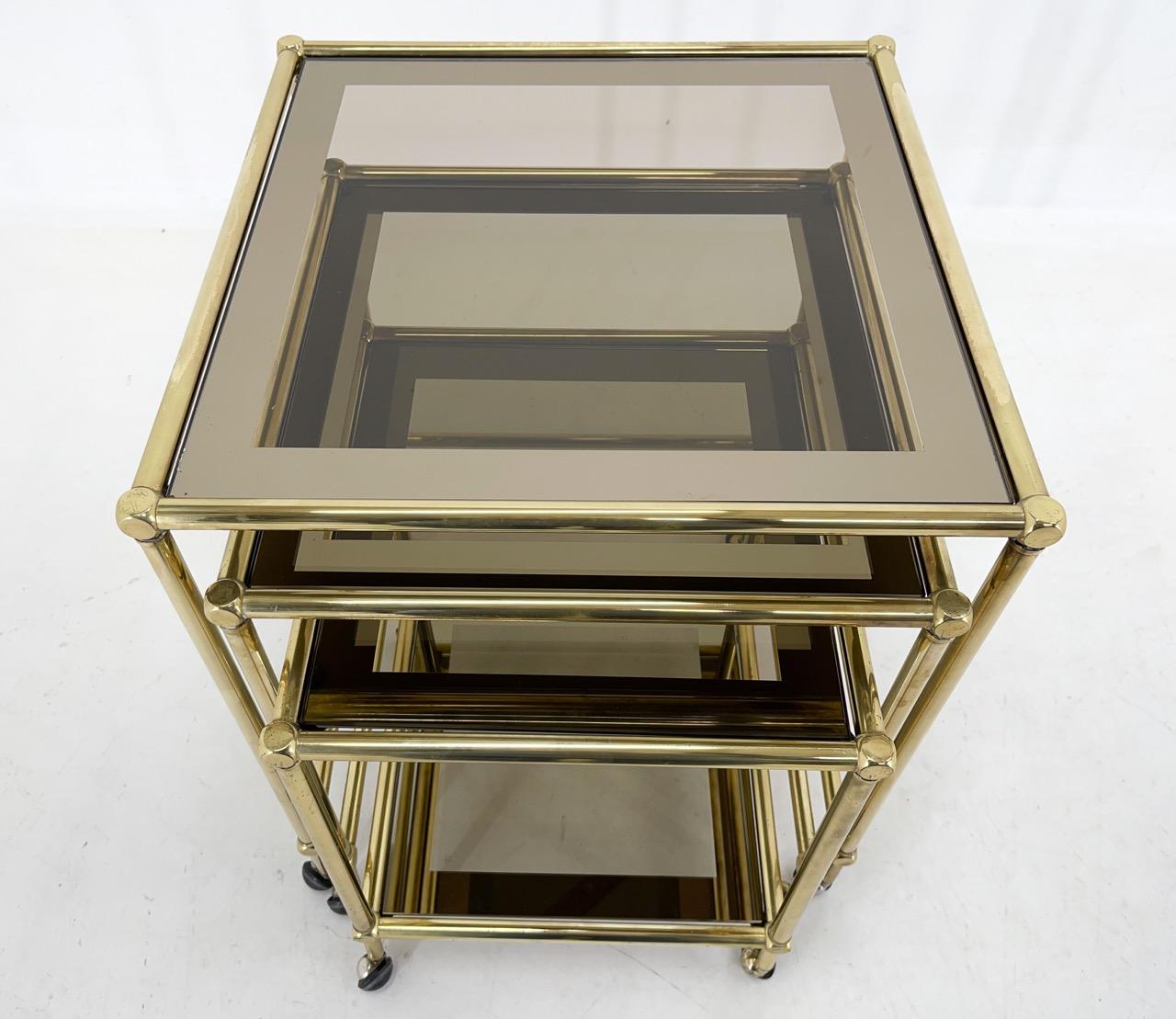 1970's Italian Brass & Smoked Glass Nesting Tables For Sale 1