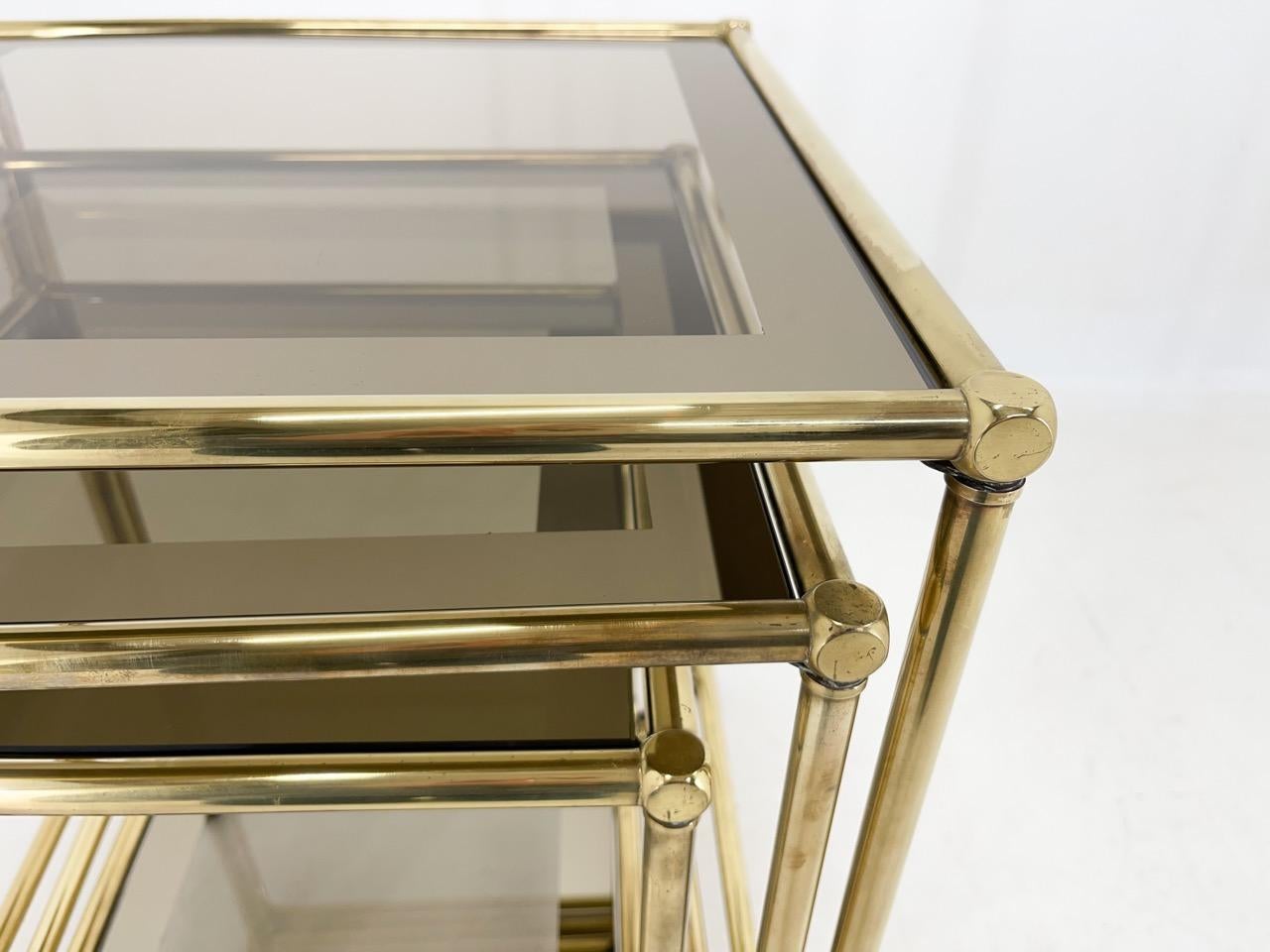 1970's Italian Brass & Smoked Glass Nesting Tables For Sale 4