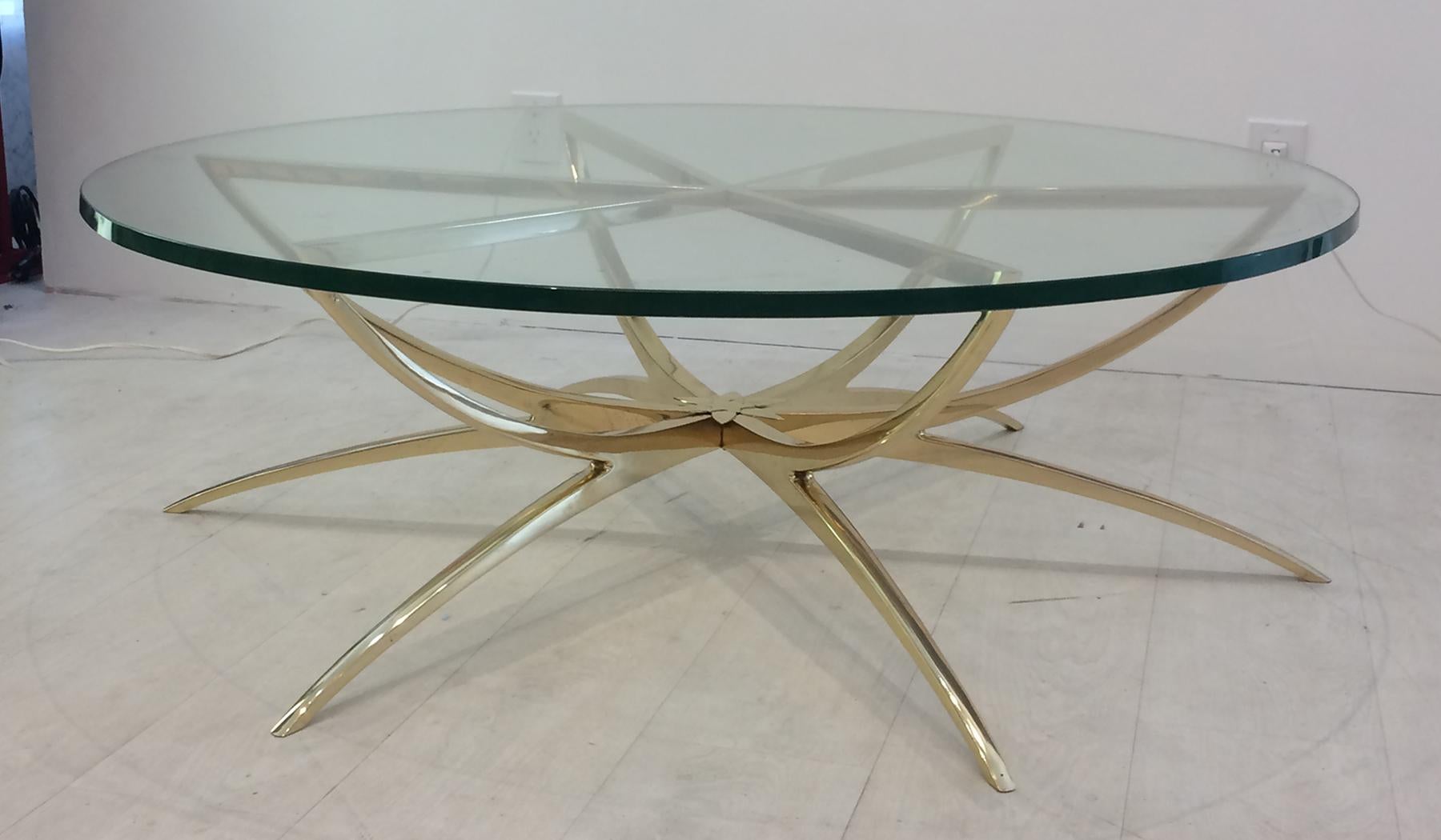 1970s Italian Brass Spider Based Cocktail Table In Good Condition In West Palm Beach, FL