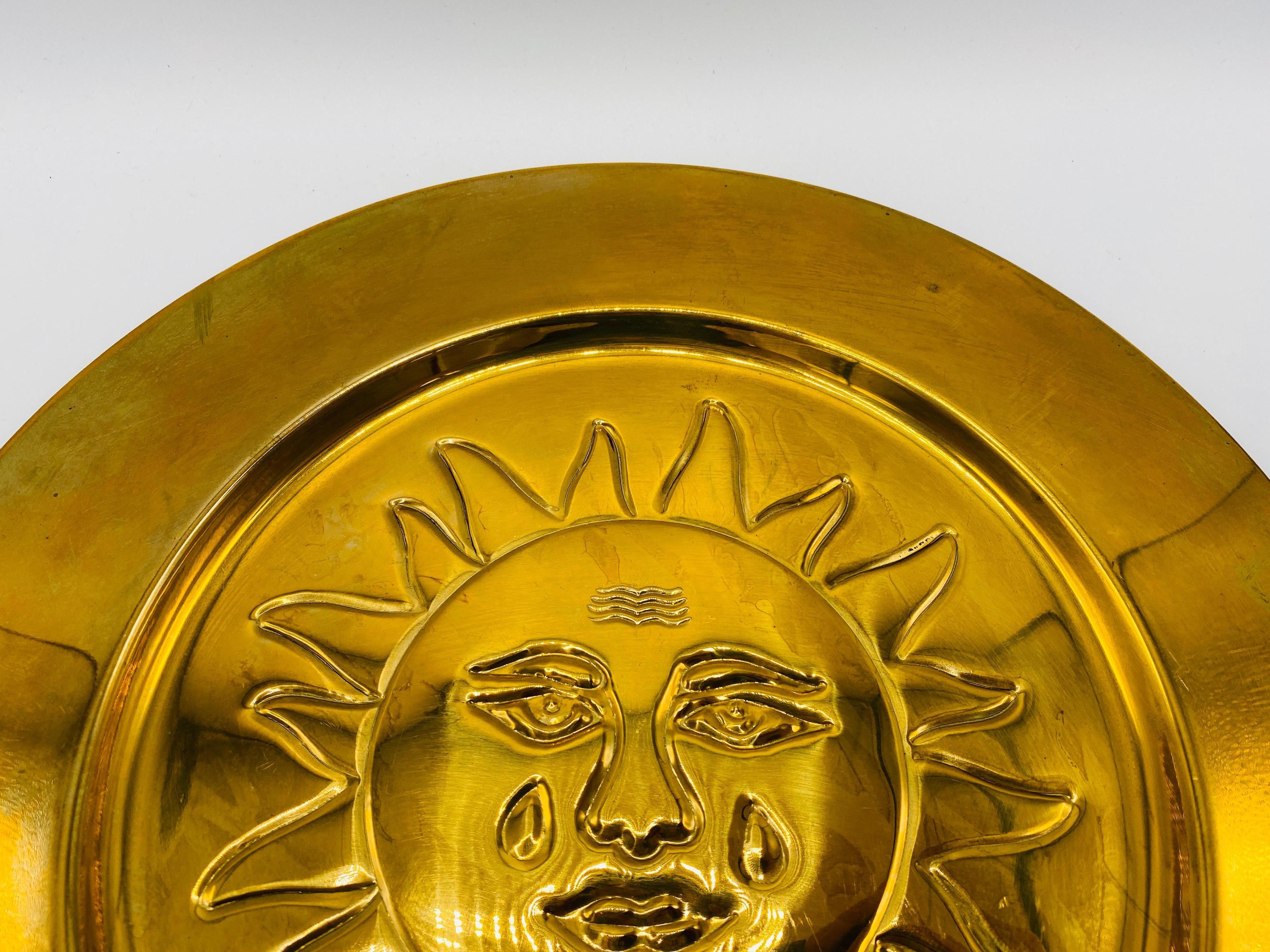 Bohemian 1970s Italian Brass Sun Charger Plates, Set of 6 For Sale