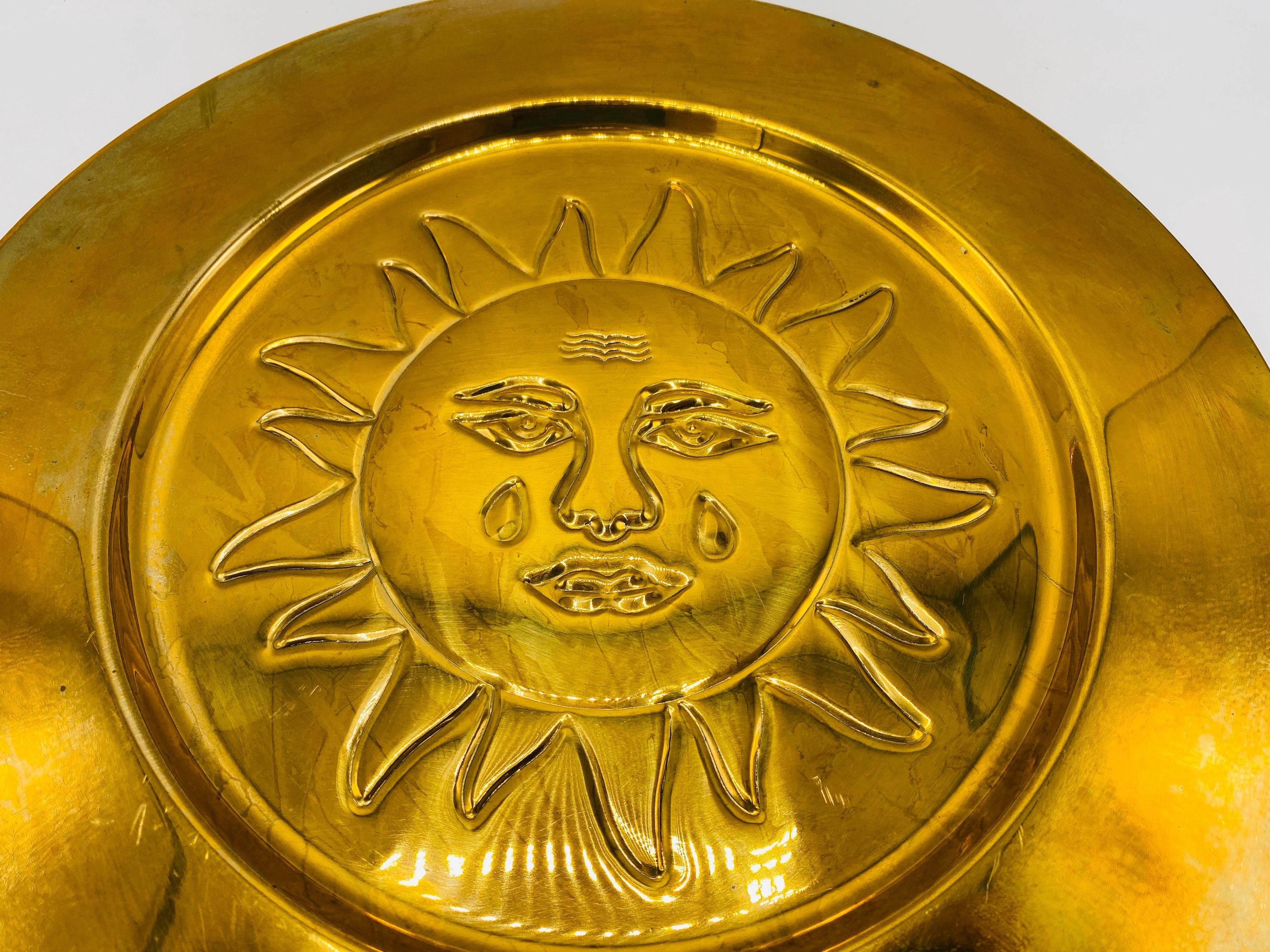 1970s Italian Brass Sun Charger Plates, Set of 6 In Good Condition For Sale In Richmond, VA
