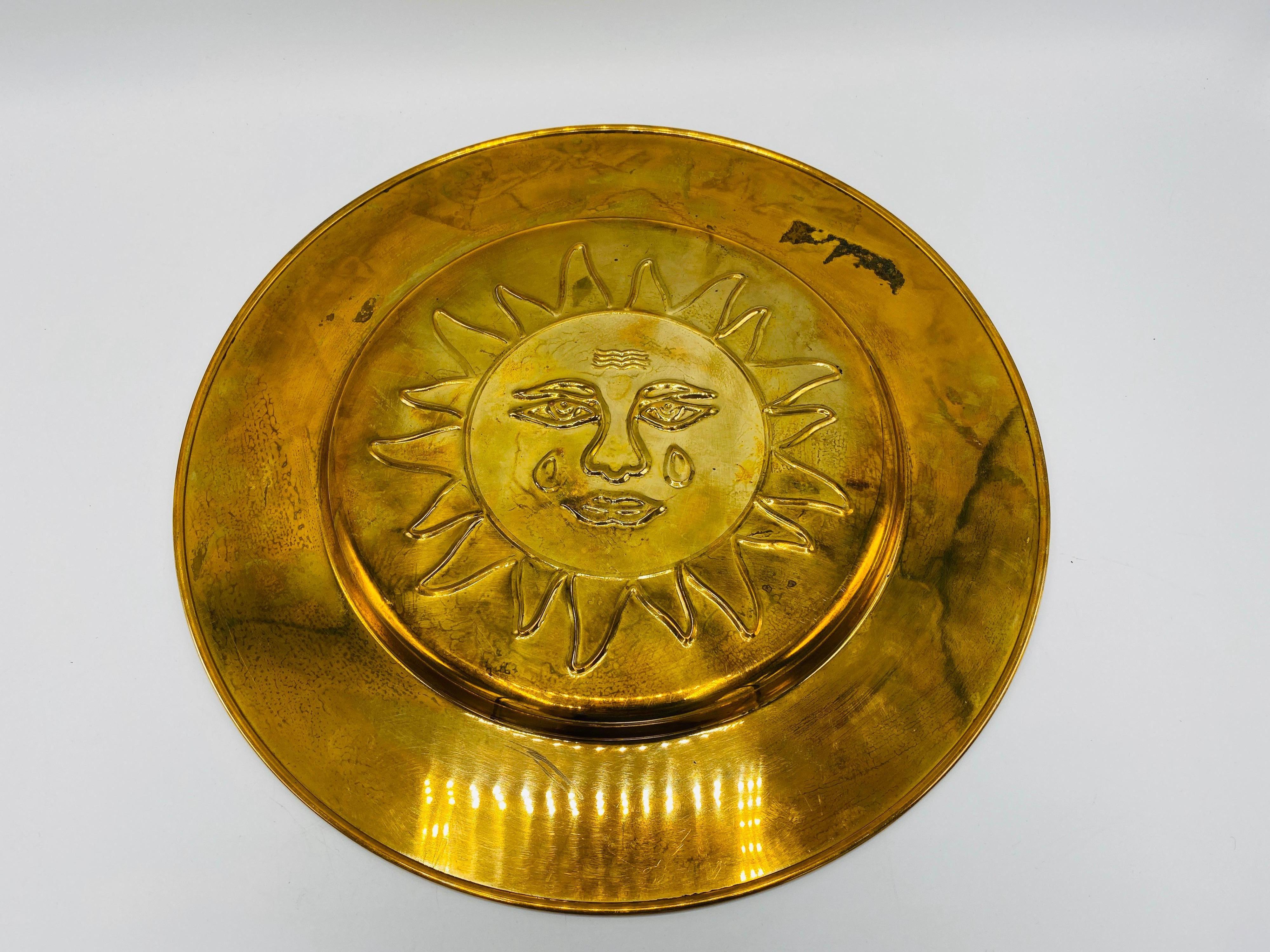 1970s Italian Brass Sun Charger Plates, Set of 6 For Sale 1