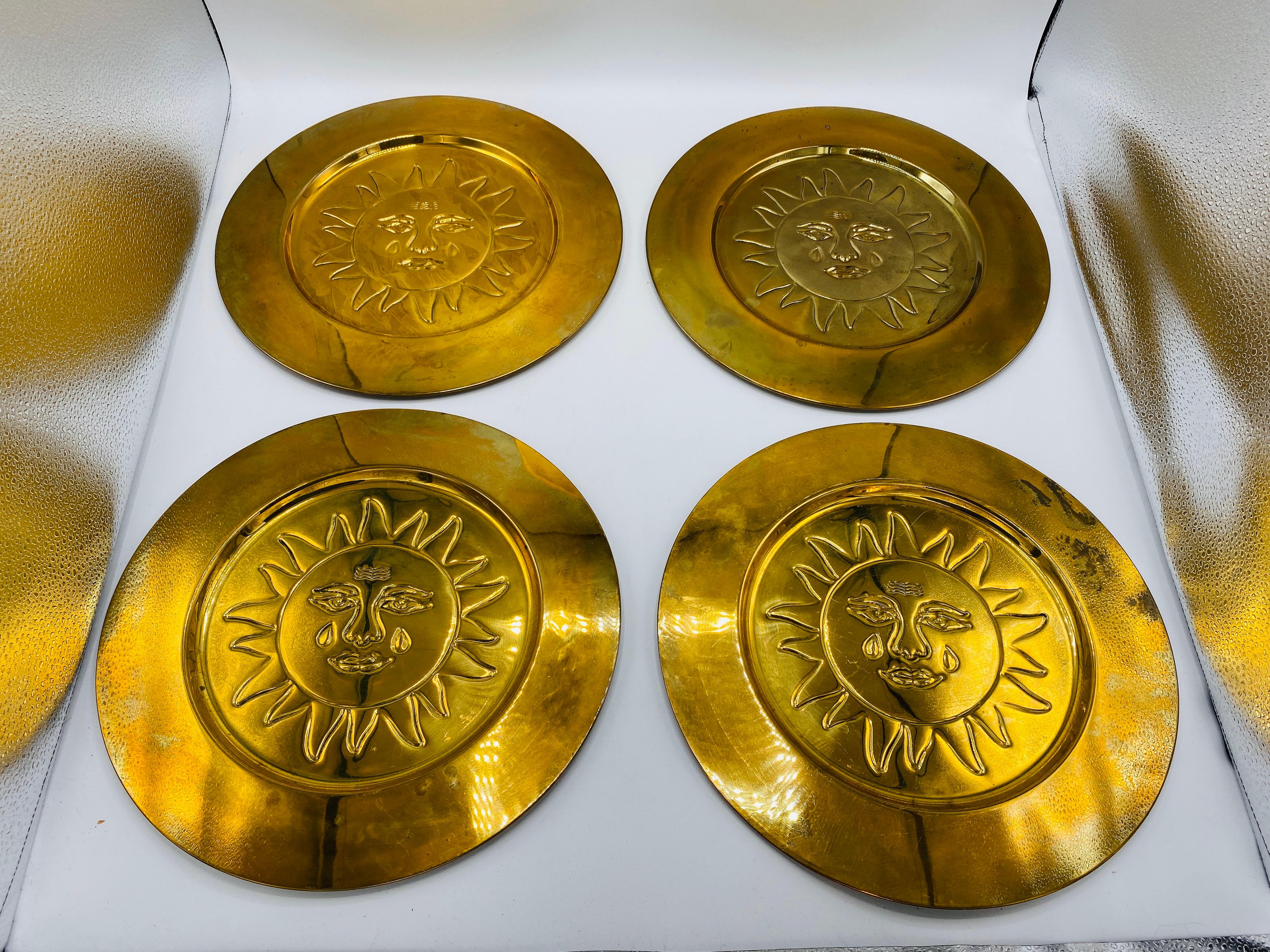 1970s Italian Brass Sun Charger Plates, Set of 6 For Sale 2