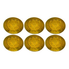 Vintage 1970s Italian Brass Sun Charger Plates, Set of 6