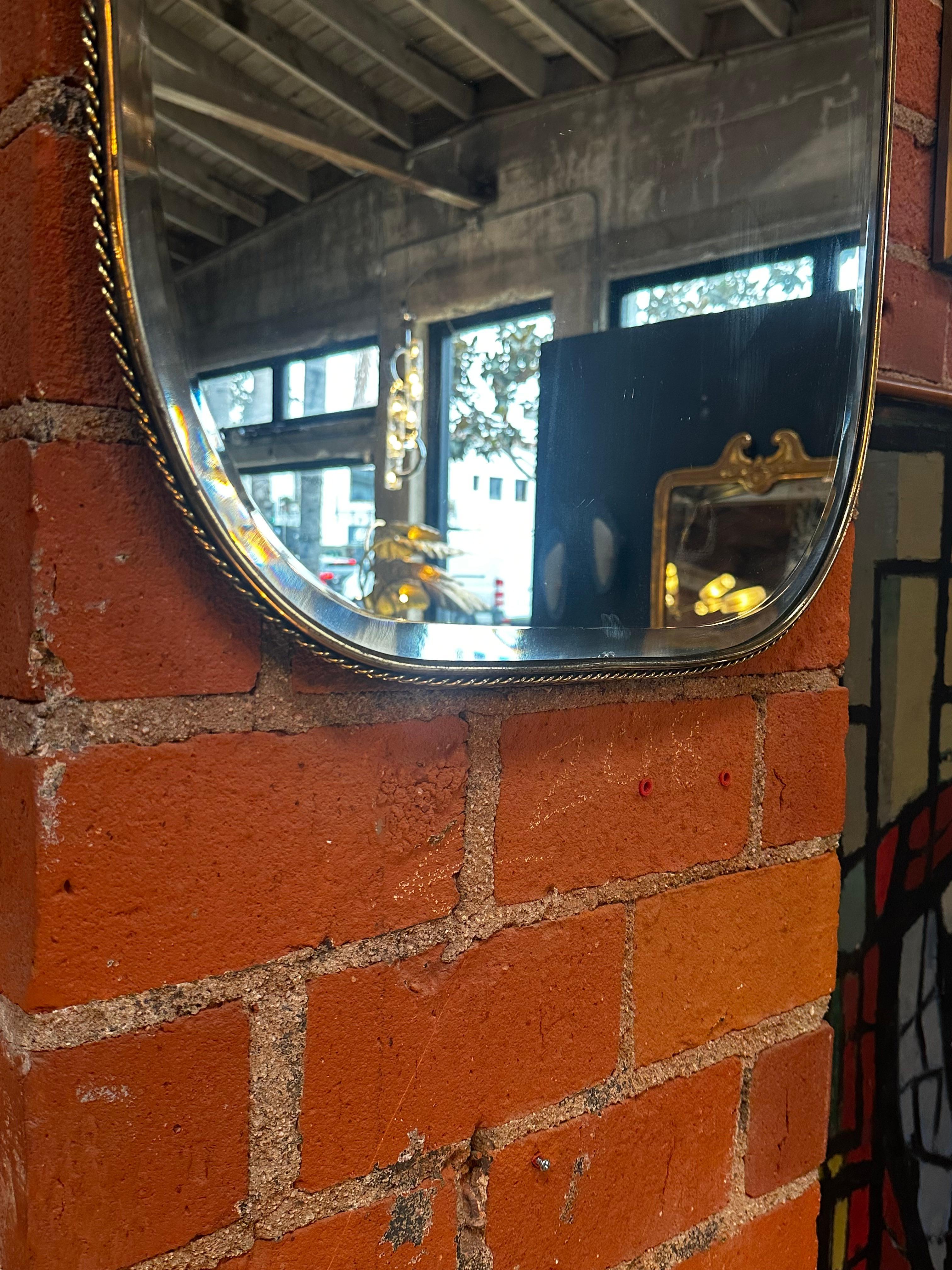 Late 20th Century 1970s Italian Brass Wall Mirror For Sale