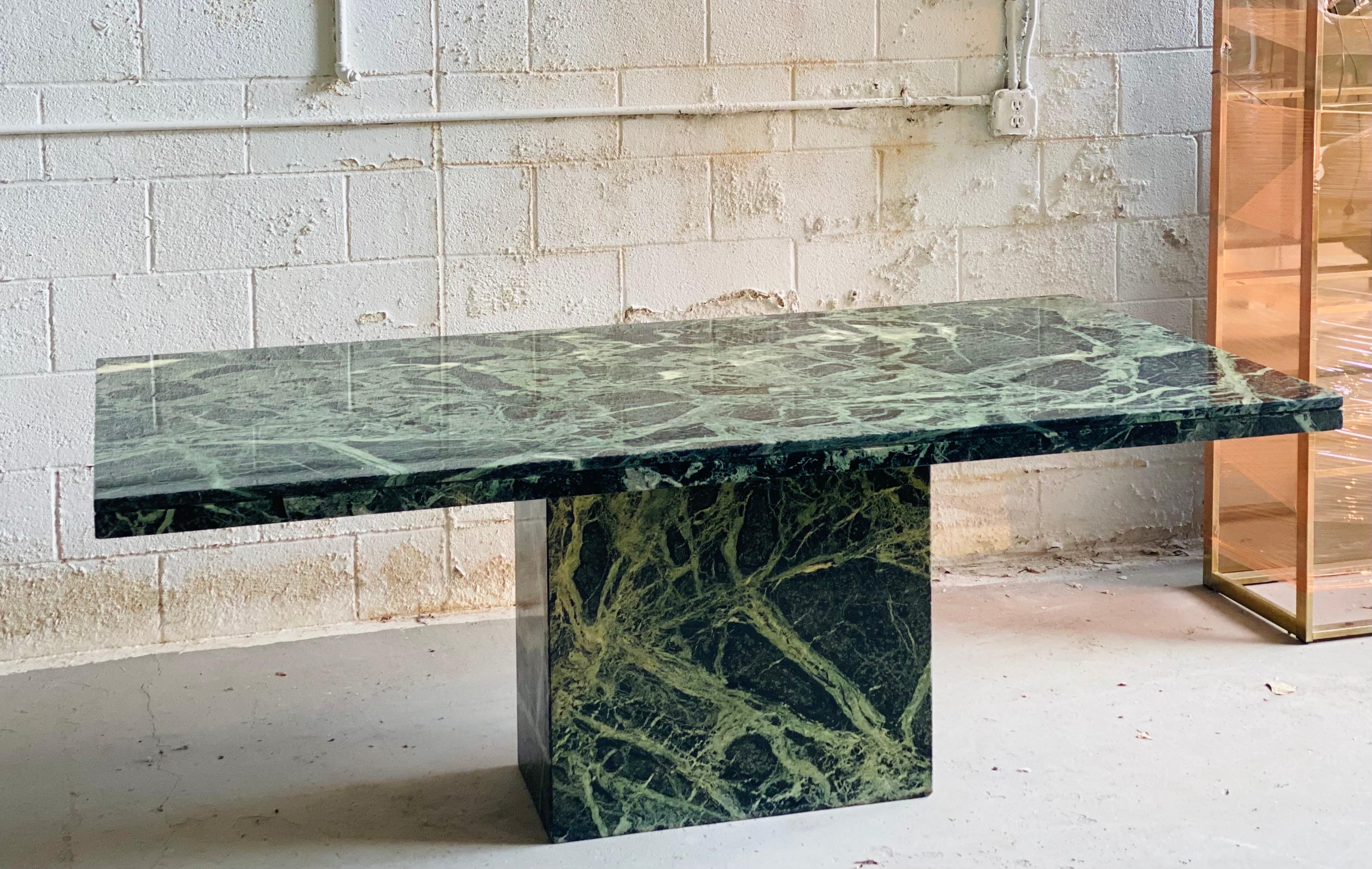 Mid-Century Modern 1970s Italian Bright Green Verde Guatemala Stone Rectangular Pedestal Dining Tab
