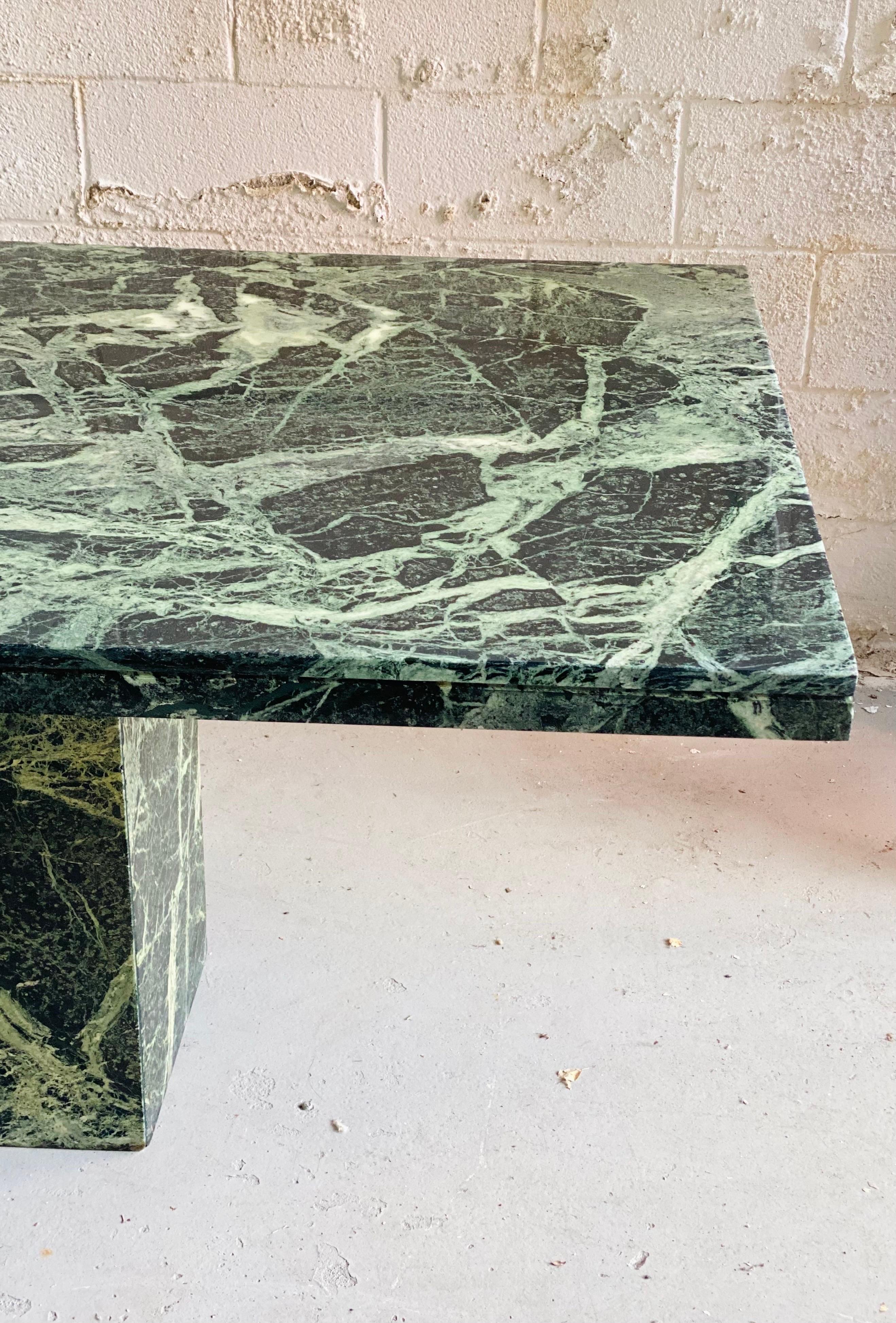 1970s Italian Bright Green Verde Guatemala Stone Rectangular Pedestal Dining Tab In Good Condition In Farmington Hills, MI
