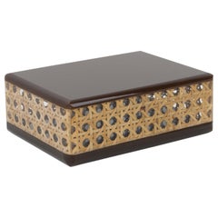 1970s Italian Brown Lucite and Rattan Box