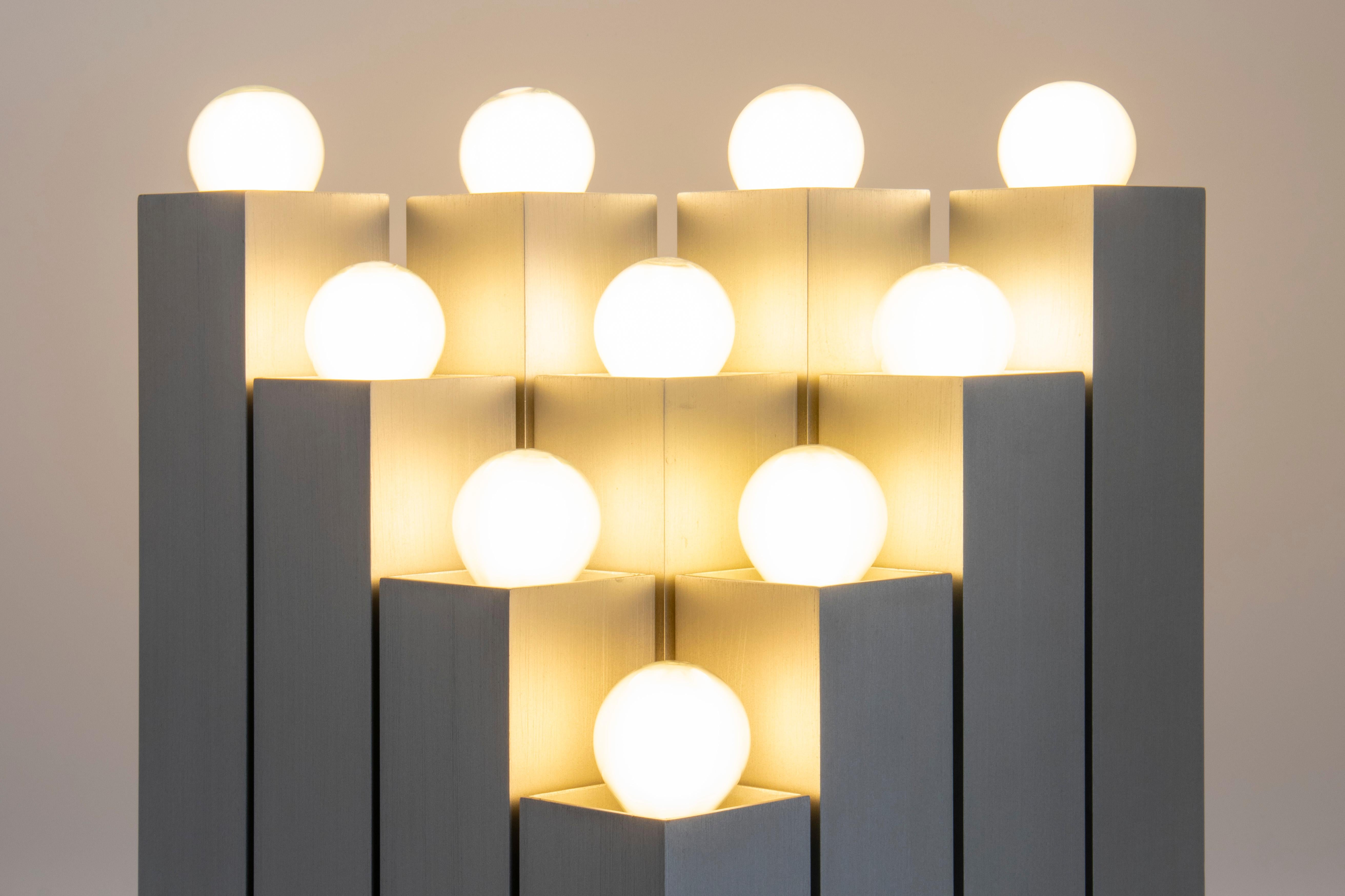 1970s Italian Brutalist 16-Bulb Brushed Aluminum Floor Lamp, Mangiarotti Style For Sale 12