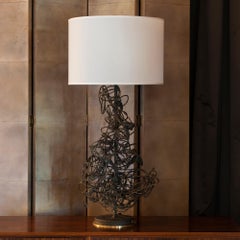 1970's Italian Brutalist Steel Wire Table Lamp