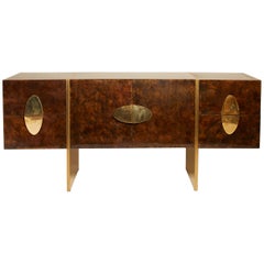1970s Italian Buffet Glaze Tortoise Finish with Custom Bronze Pulls