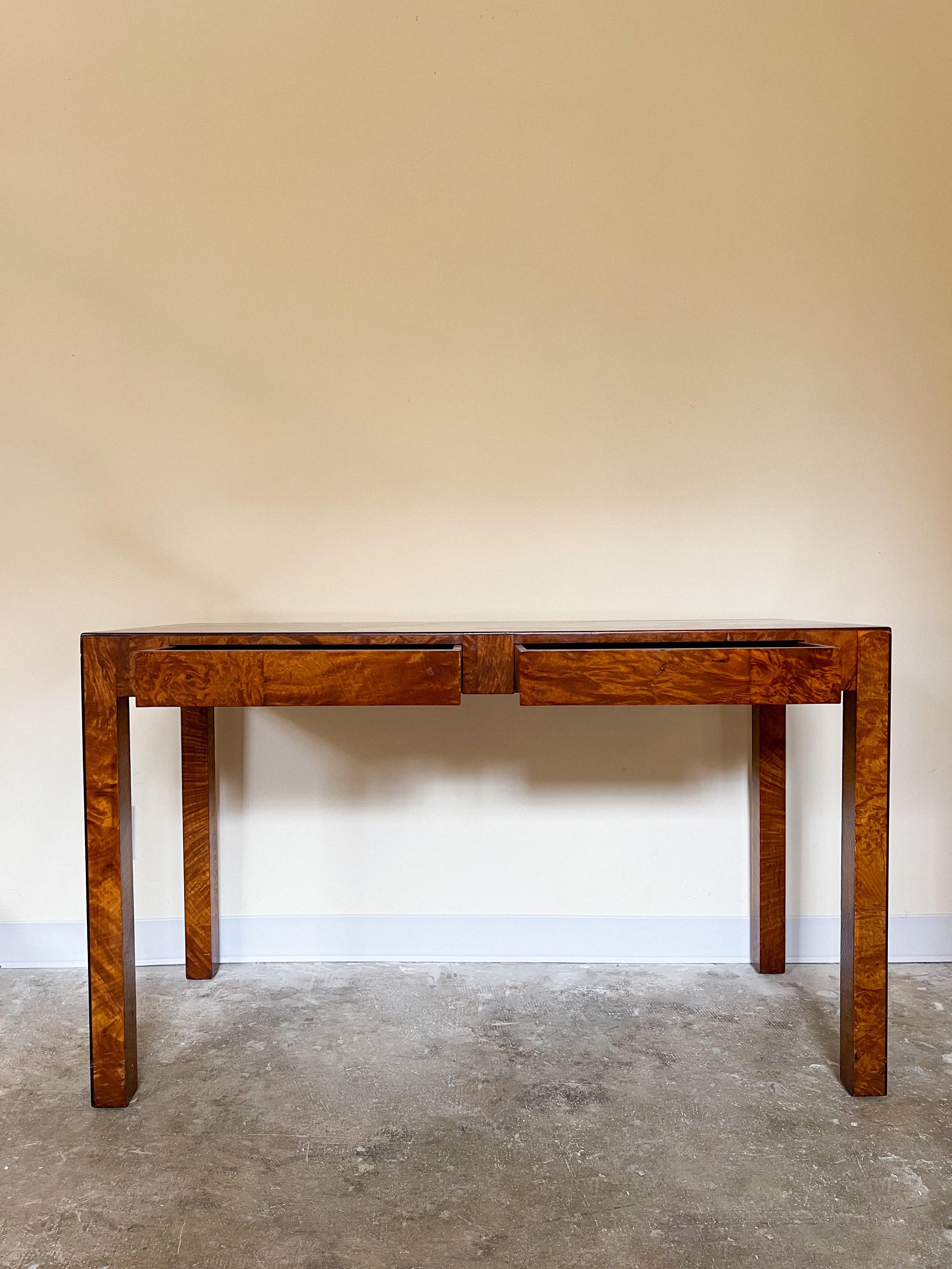 1970s Italian Burl-Wood Parsons Console/Desk 13