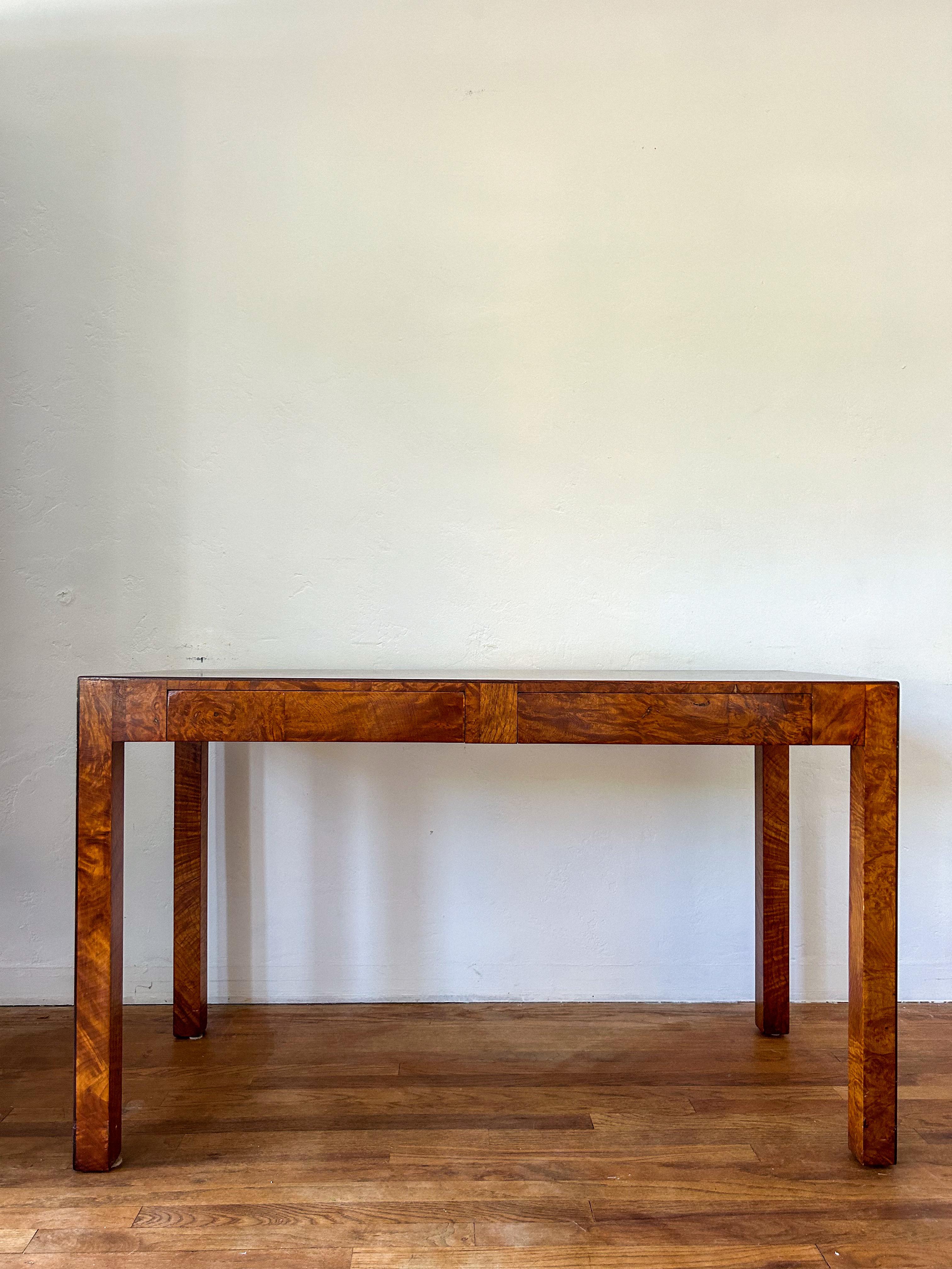 Mid-Century Modern 1970s Italian Burl-Wood Parsons Console/Desk