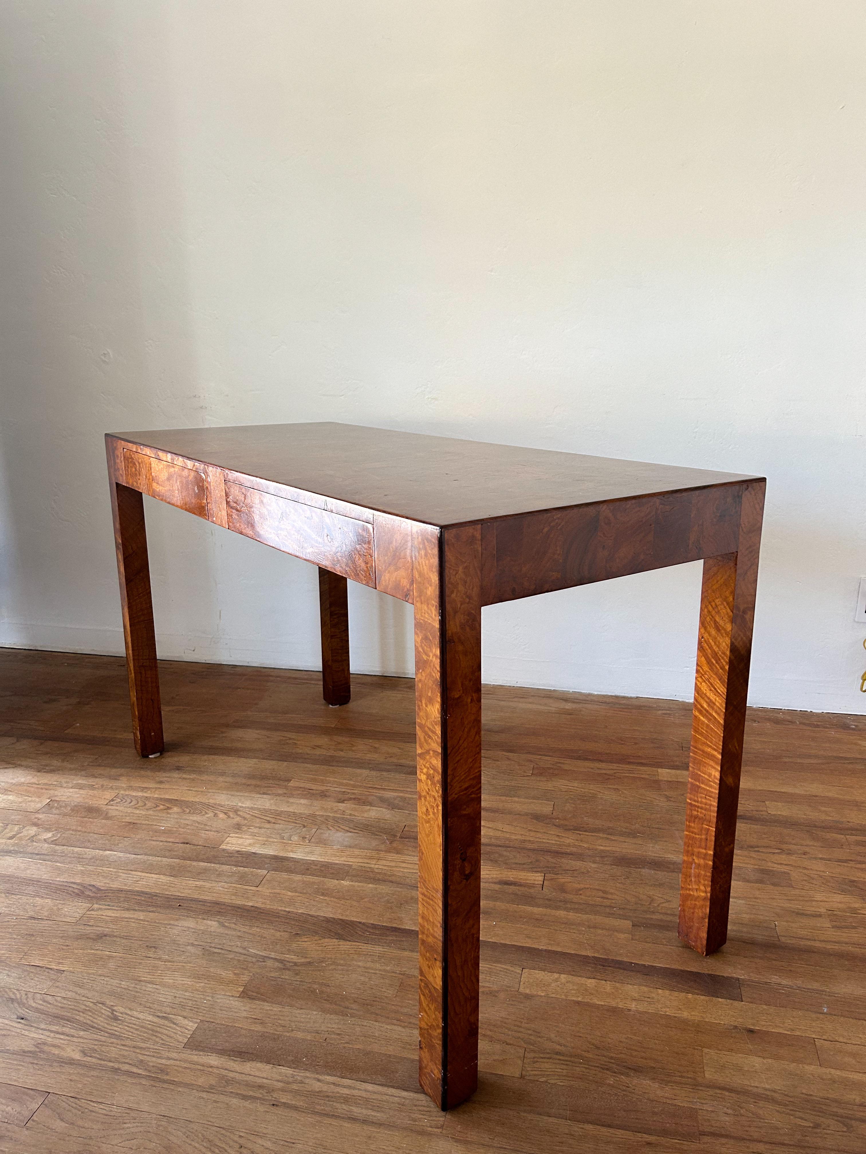 1970s Italian Burl-Wood Parsons Console/Desk In Good Condition In La Mesa, CA