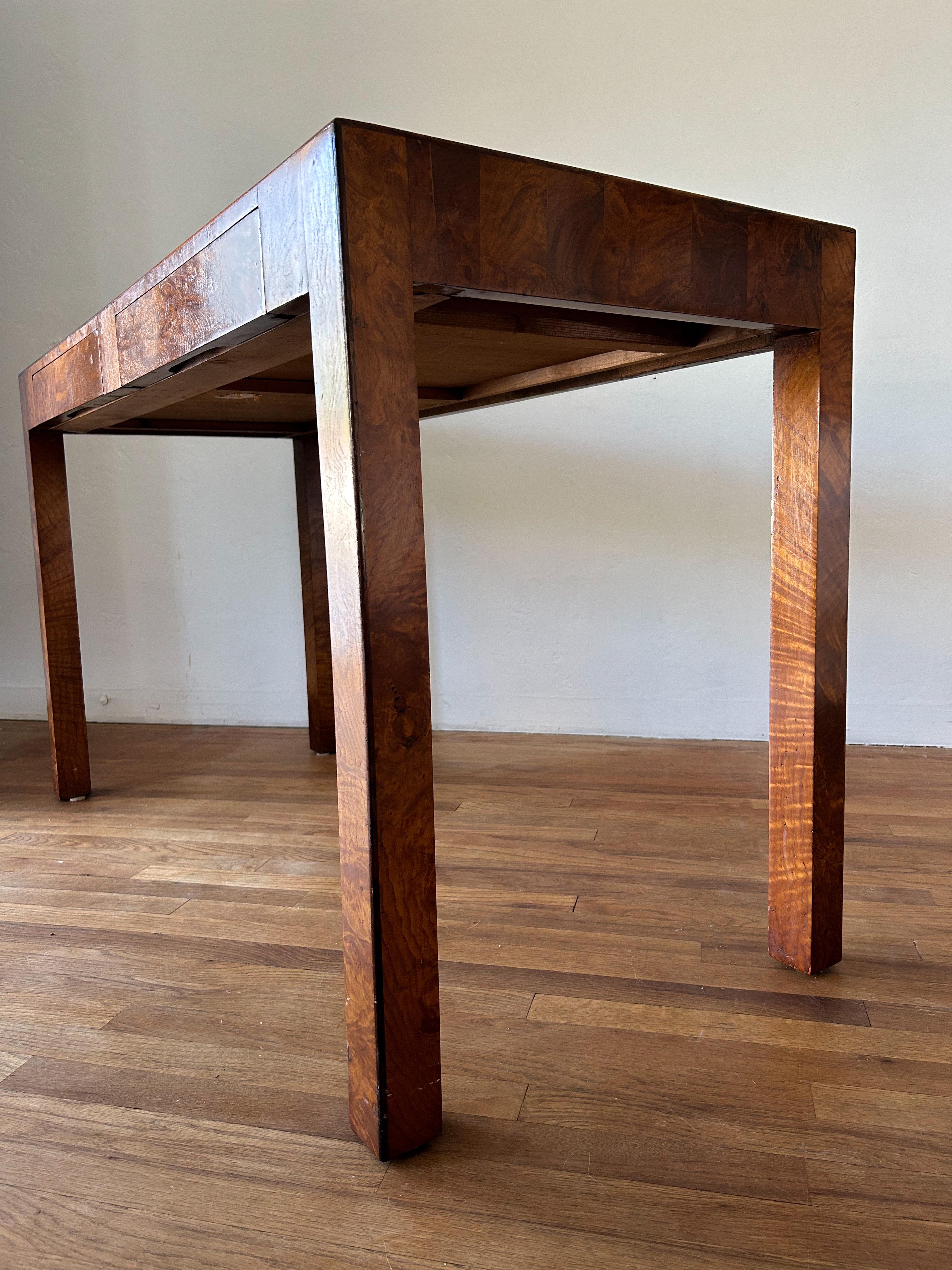 Late 20th Century 1970s Italian Burl-Wood Parsons Console/Desk