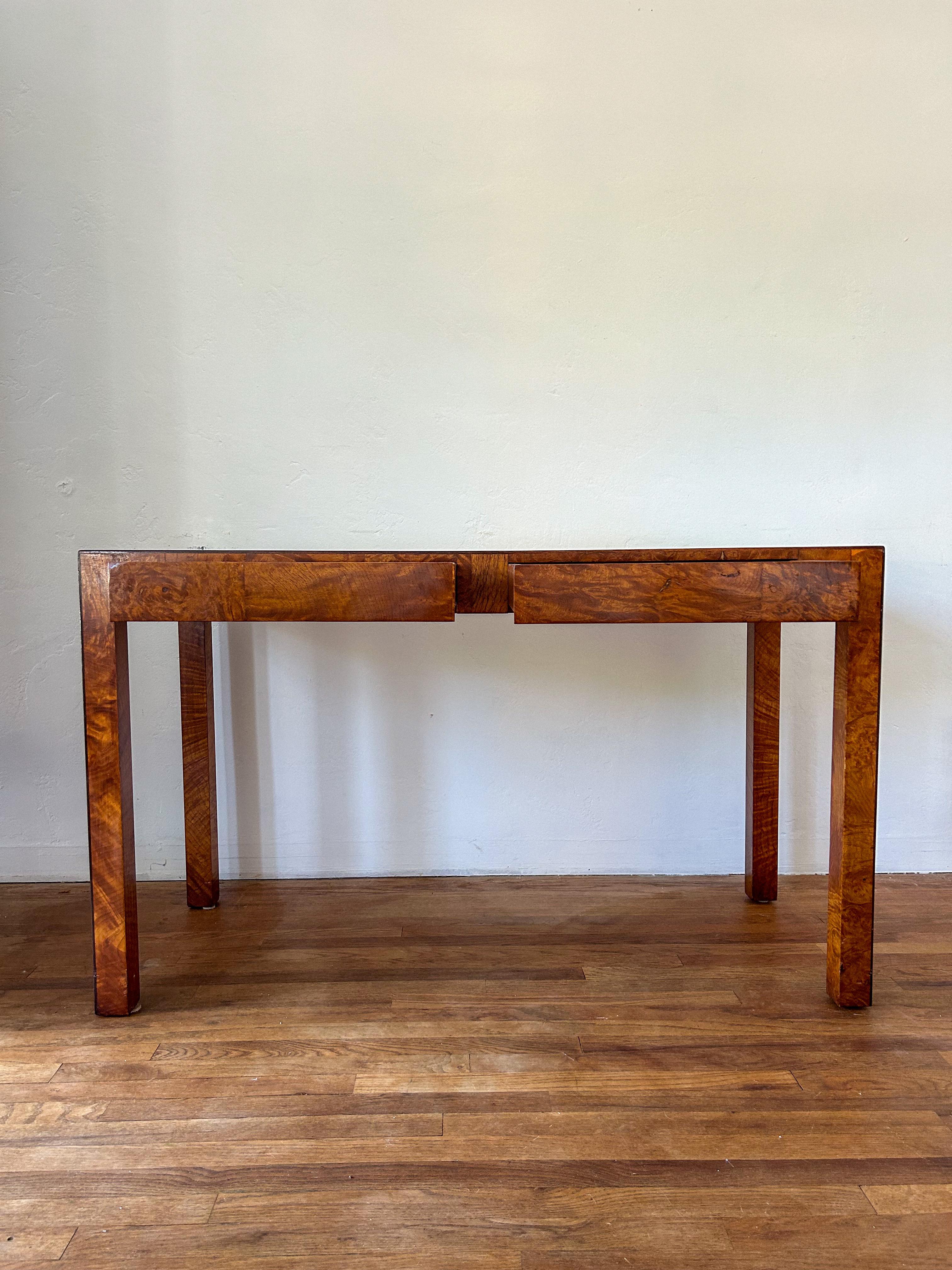 1970s Italian Burl-Wood Parsons Console/Desk 1
