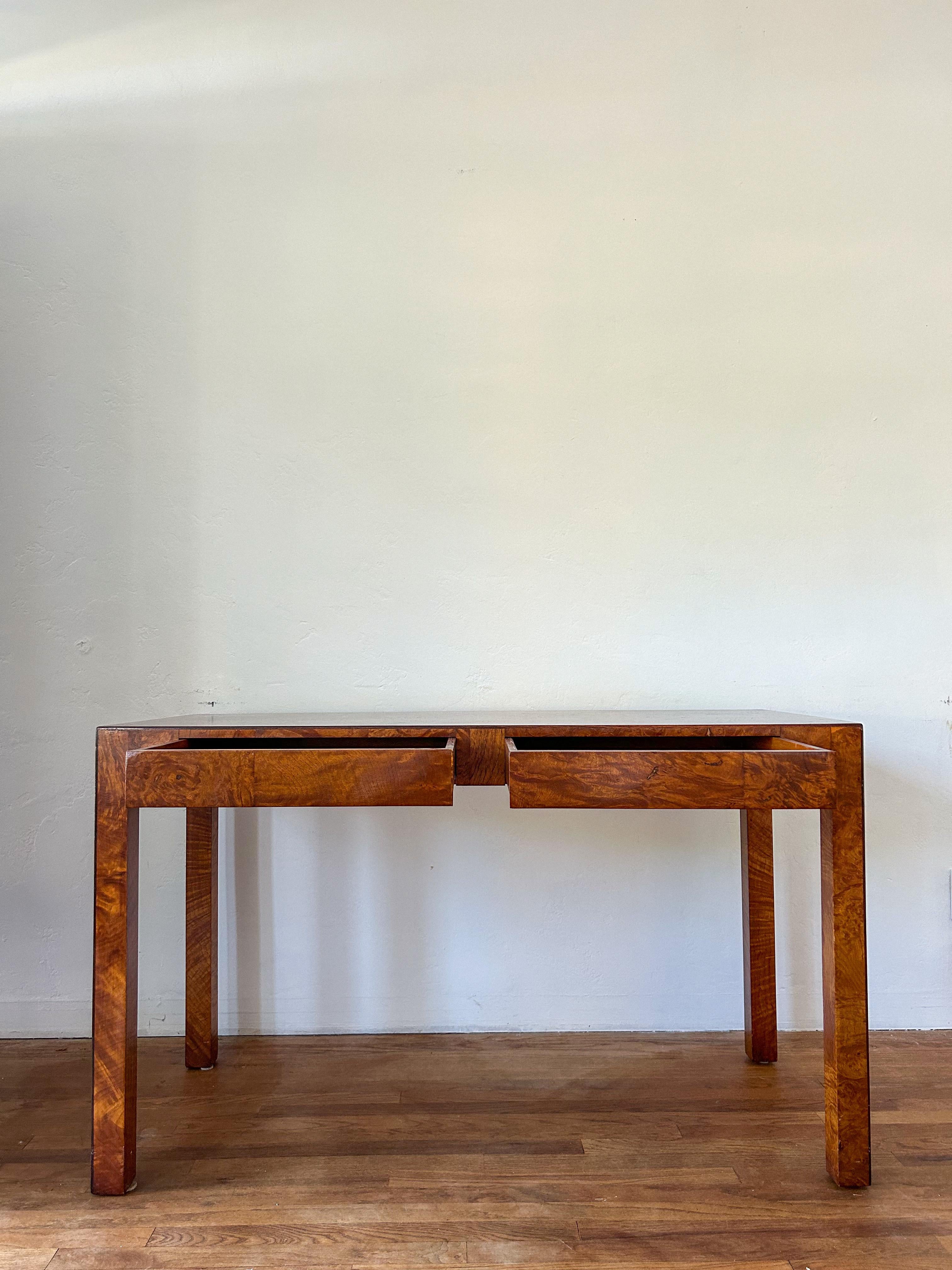 1970s Italian Burl-Wood Parsons Console/Desk 2