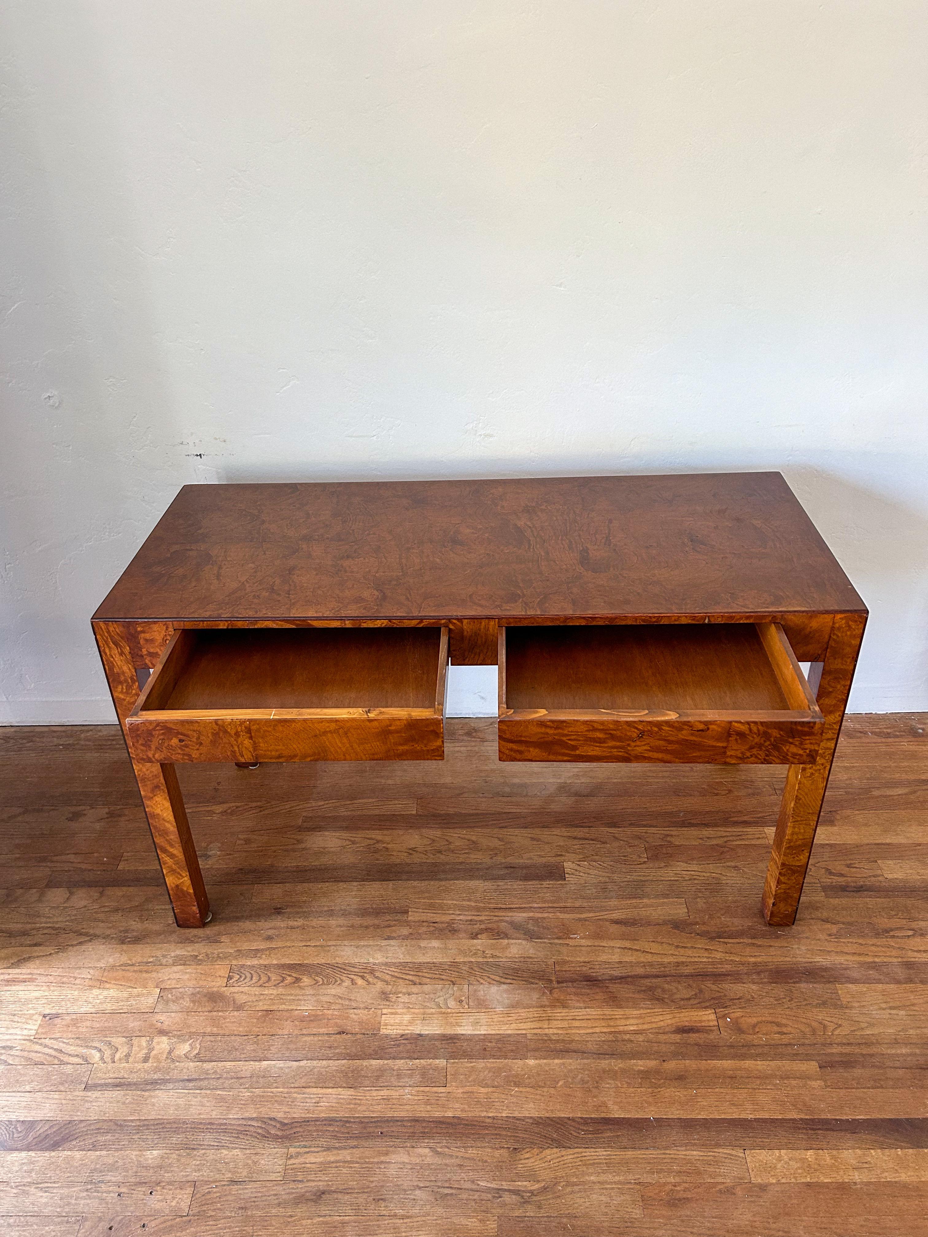 1970s Italian Burl-Wood Parsons Console/Desk 3