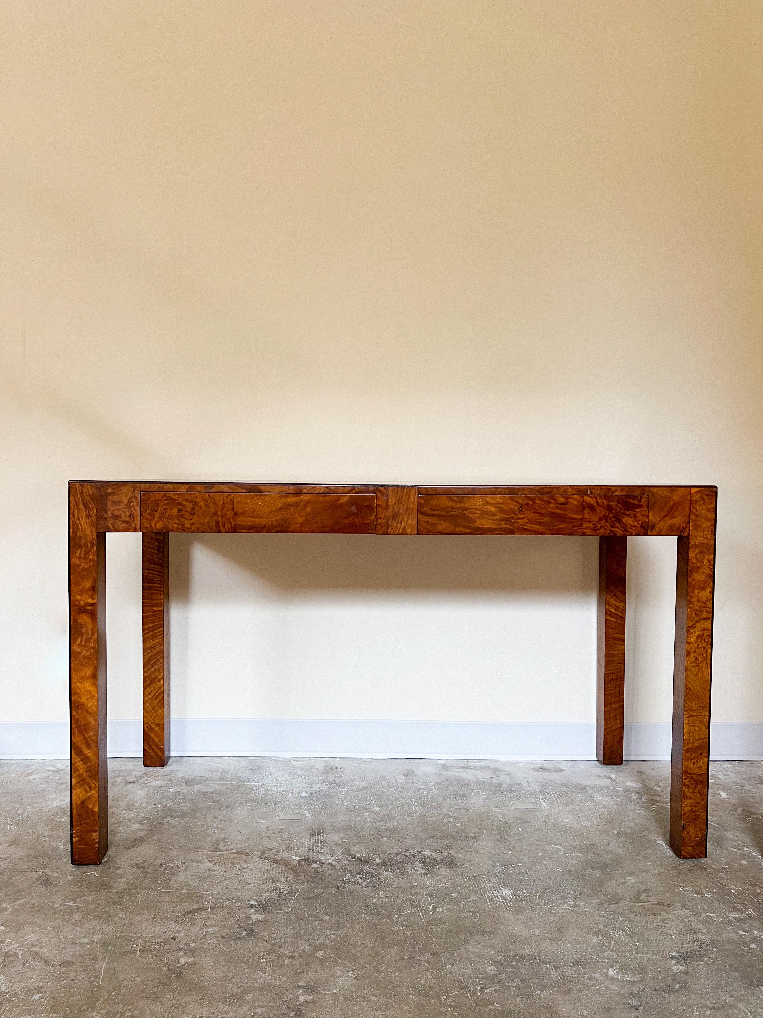 1970s Italian Burl-Wood Parsons Console/Desk 4