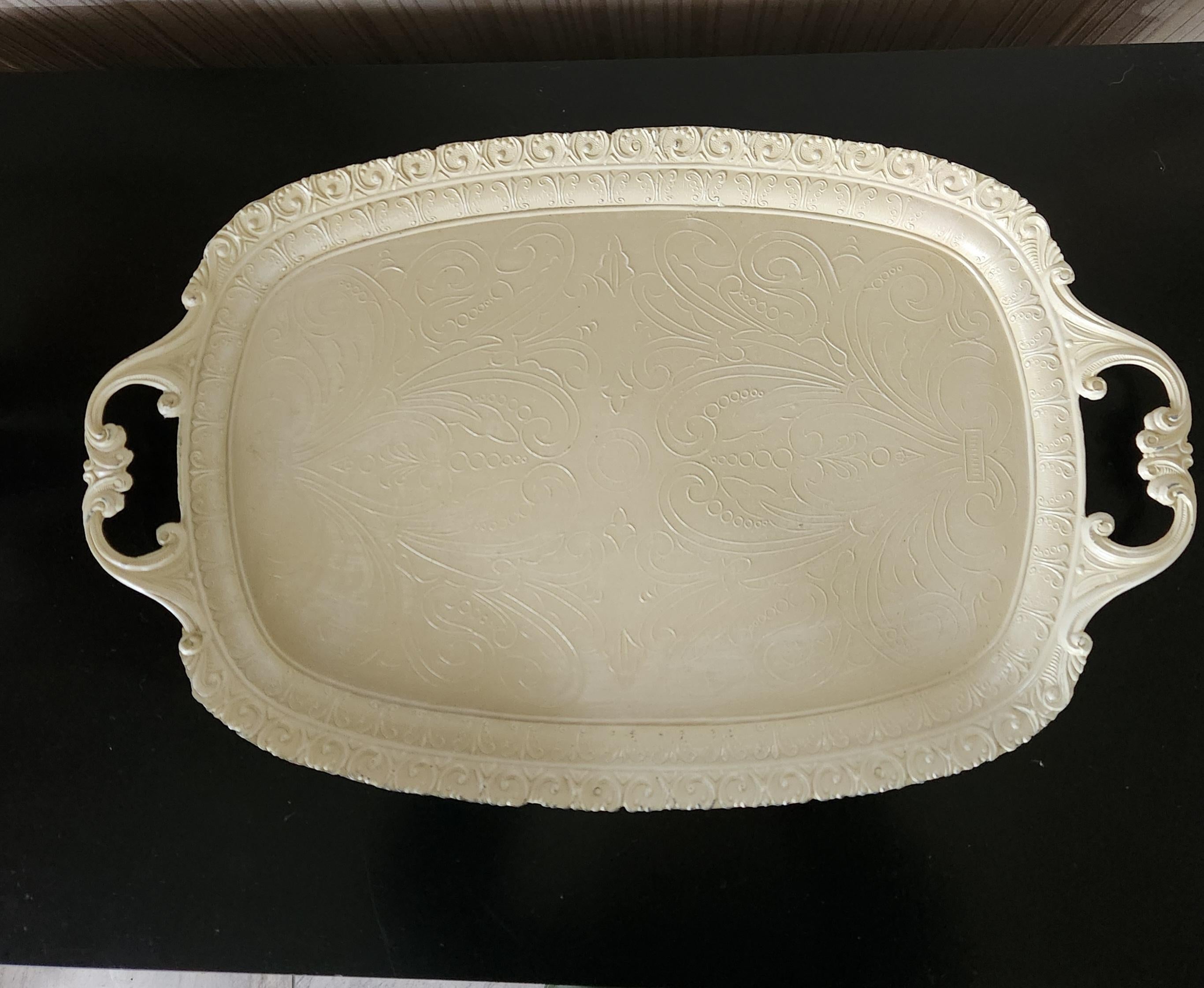 Bandeja de mayordomo italiana de los años 70 pintada a mano en blanco antiguo 7