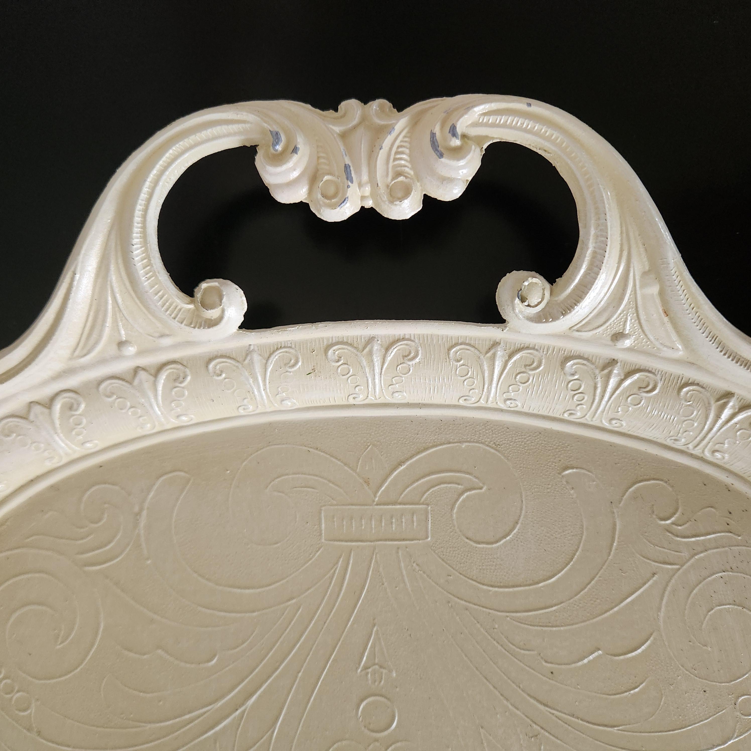 Bandeja de mayordomo italiana de los años 70 pintada a mano en blanco antiguo 4