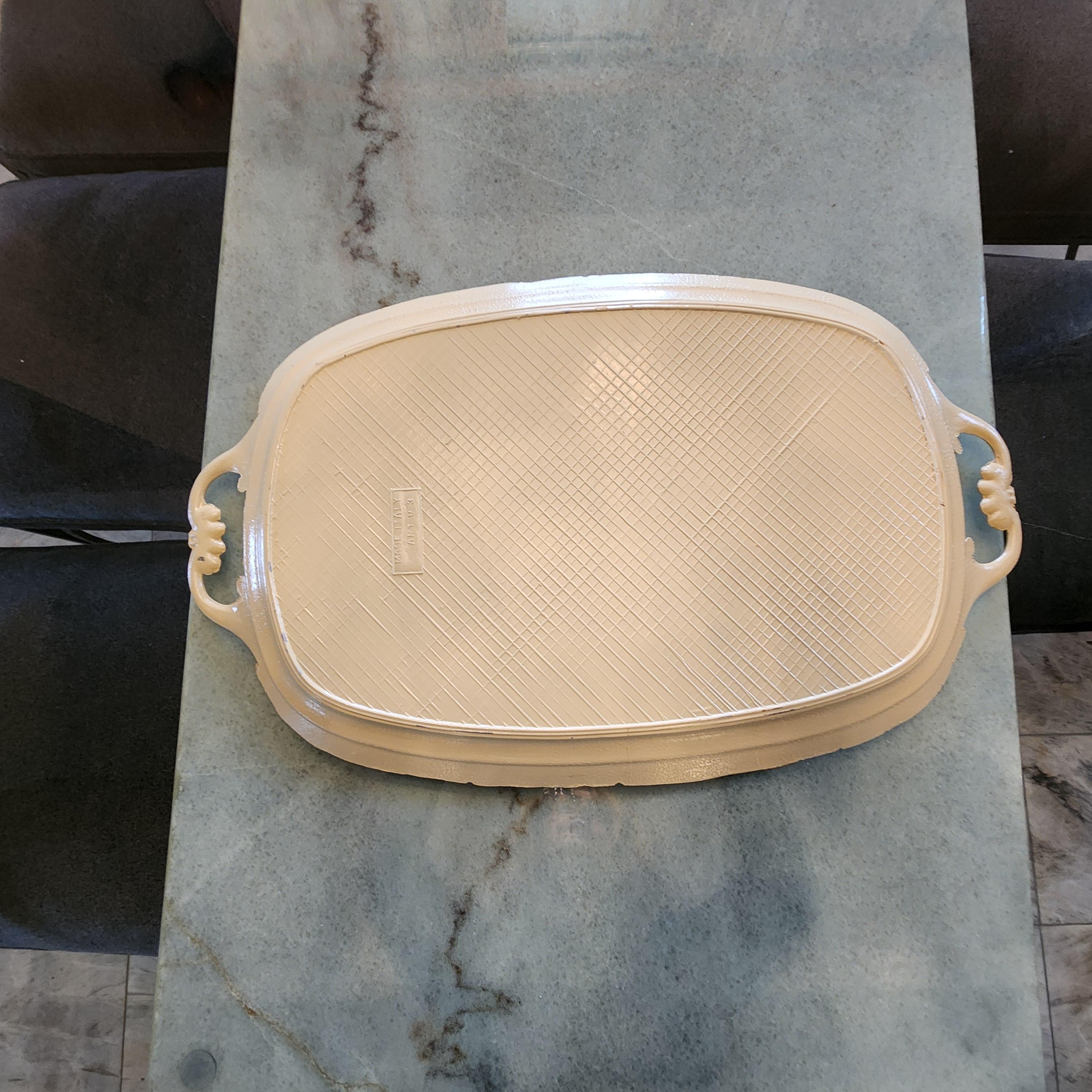 Bandeja de mayordomo italiana de los años 70 pintada a mano en blanco antiguo siglo XX
