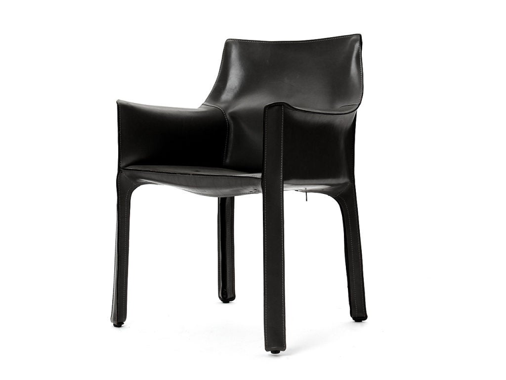 Mid-Century Modern 1970s Italian Cab Armchair by Mario Bellini for Cassina in Black Leather