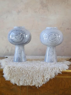 1970s Italian Carrara Marble Mushroom Table Lamps, Set of 2 Description