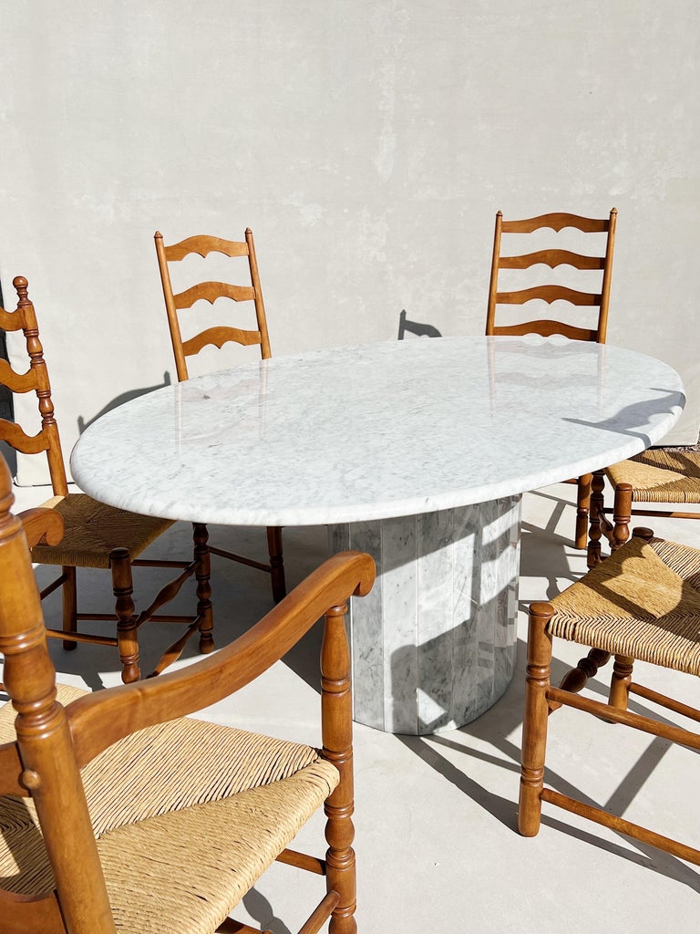 1970s Italian Carrara Marble Oval Dining Table with Fluted Base 8