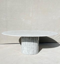 1970s Italian Carrara Marble Oval Dining Table with Fluted Base