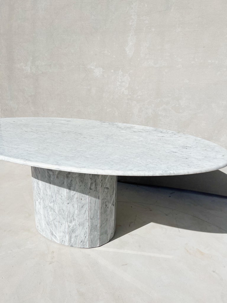 Modern 1970s Italian Carrara Marble Oval Dining Table with Fluted Base