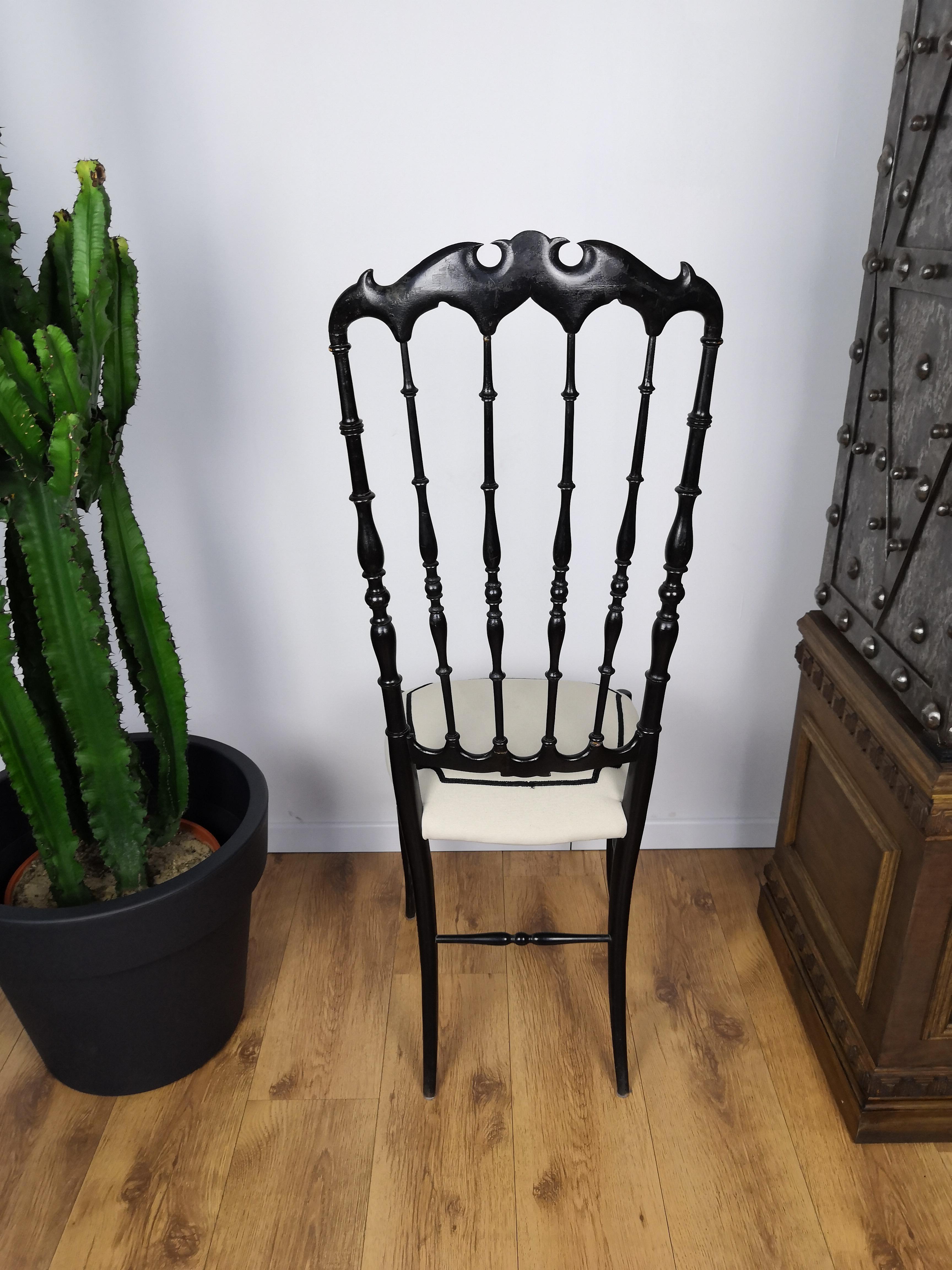 20th Century 1970s Italian Carved Wood Black Chiavari Chair in Contemporary Modern Upholstery