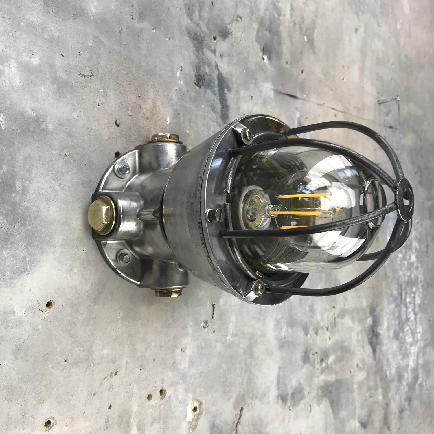 1970s Italian Cast Aluminium, Brass and Glass Explosion Proof Ceiling Light For Sale 9
