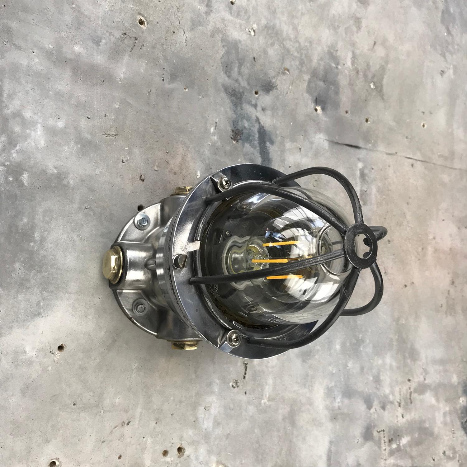1970s Italian Cast Aluminium, Brass and Glass Explosion Proof Ceiling Light For Sale 11