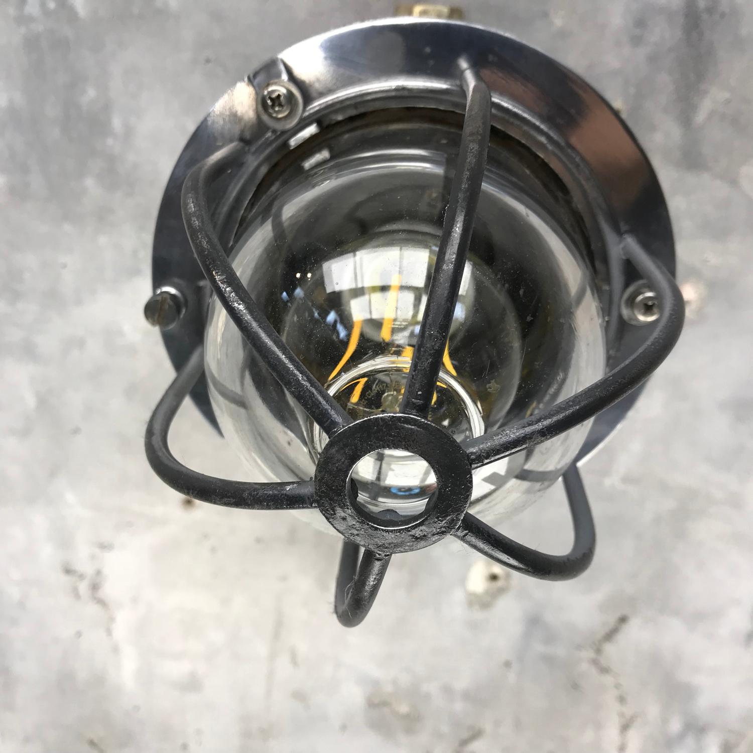 1970s Italian Cast Aluminium, Brass and Glass Explosion Proof Ceiling Light In Excellent Condition For Sale In Leicester, Leicestershire