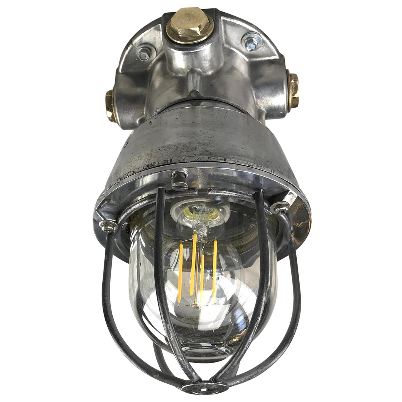 1970s Italian Cast Aluminium, Brass and Glass Explosion Proof Ceiling Light For Sale