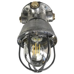 1970s Italian Cast Aluminium, Brass and Glass Explosion Proof Ceiling Light