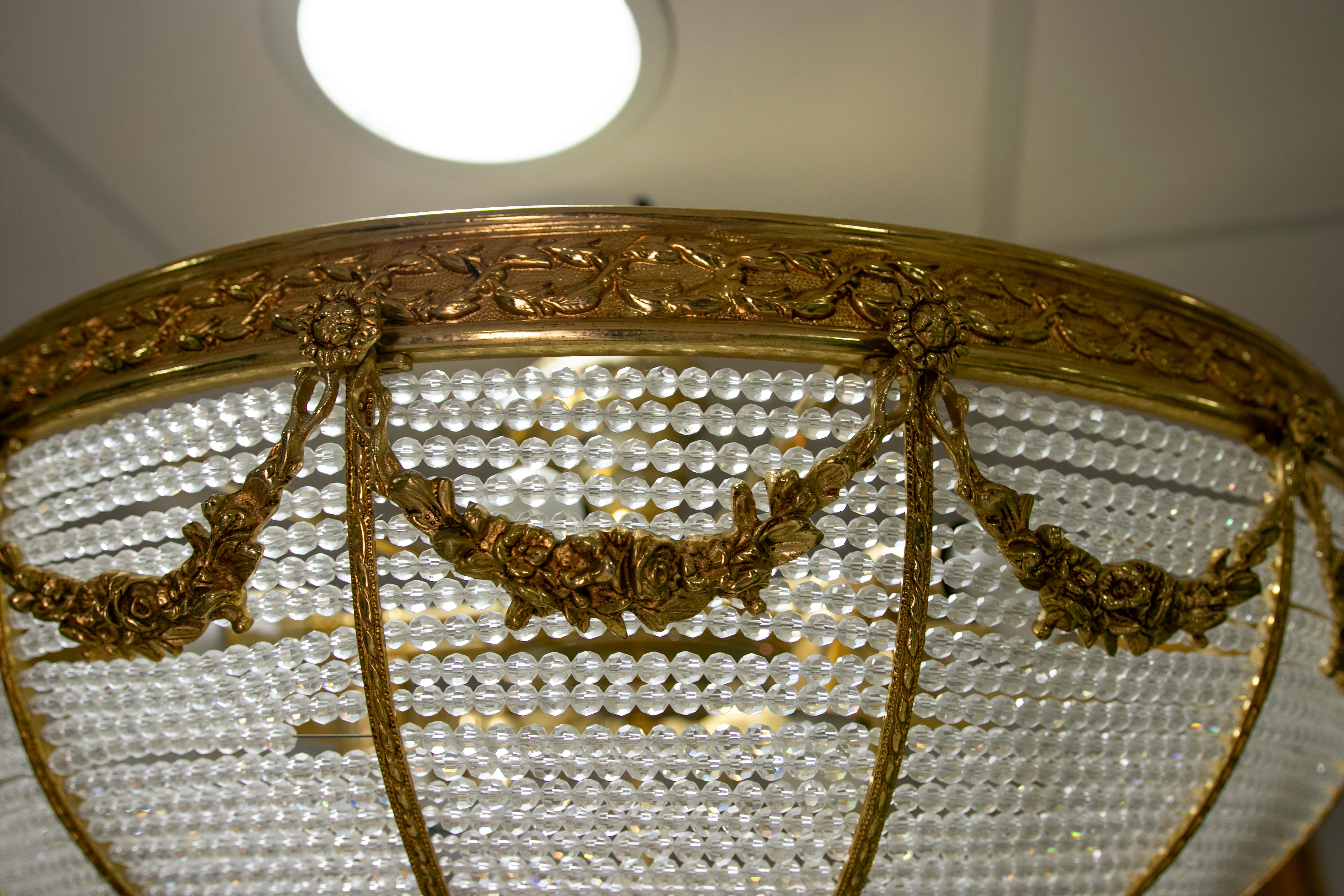 European 1970s Italian Ceiling Lamp in Glass and Gilded Bronze For Sale
