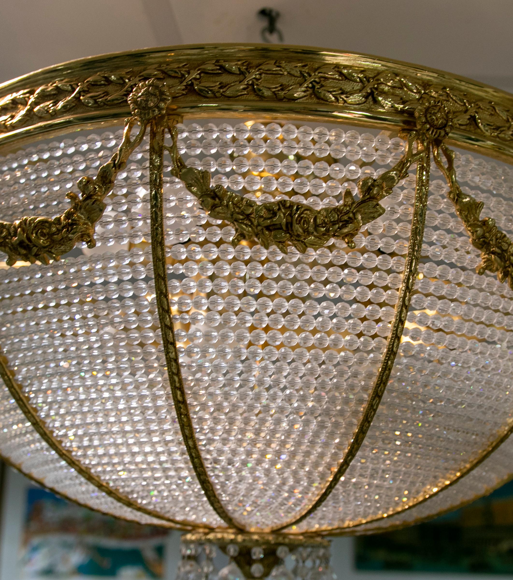 1970s Italian Ceiling Lamp in Glass and Gilded Bronze In Good Condition For Sale In Marbella, ES