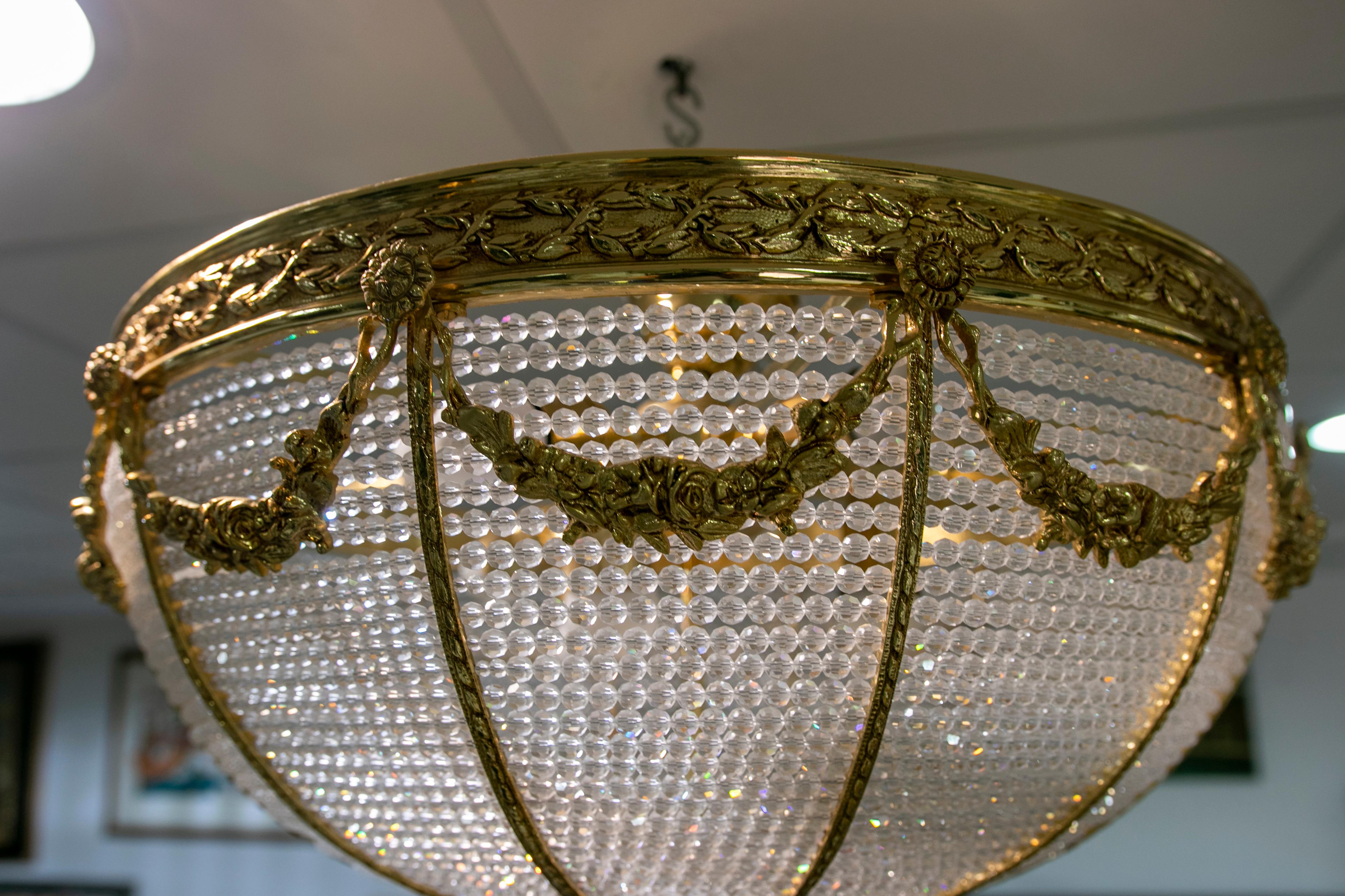 20th Century 1970s Italian Ceiling Lamp in Glass and Gilded Bronze For Sale
