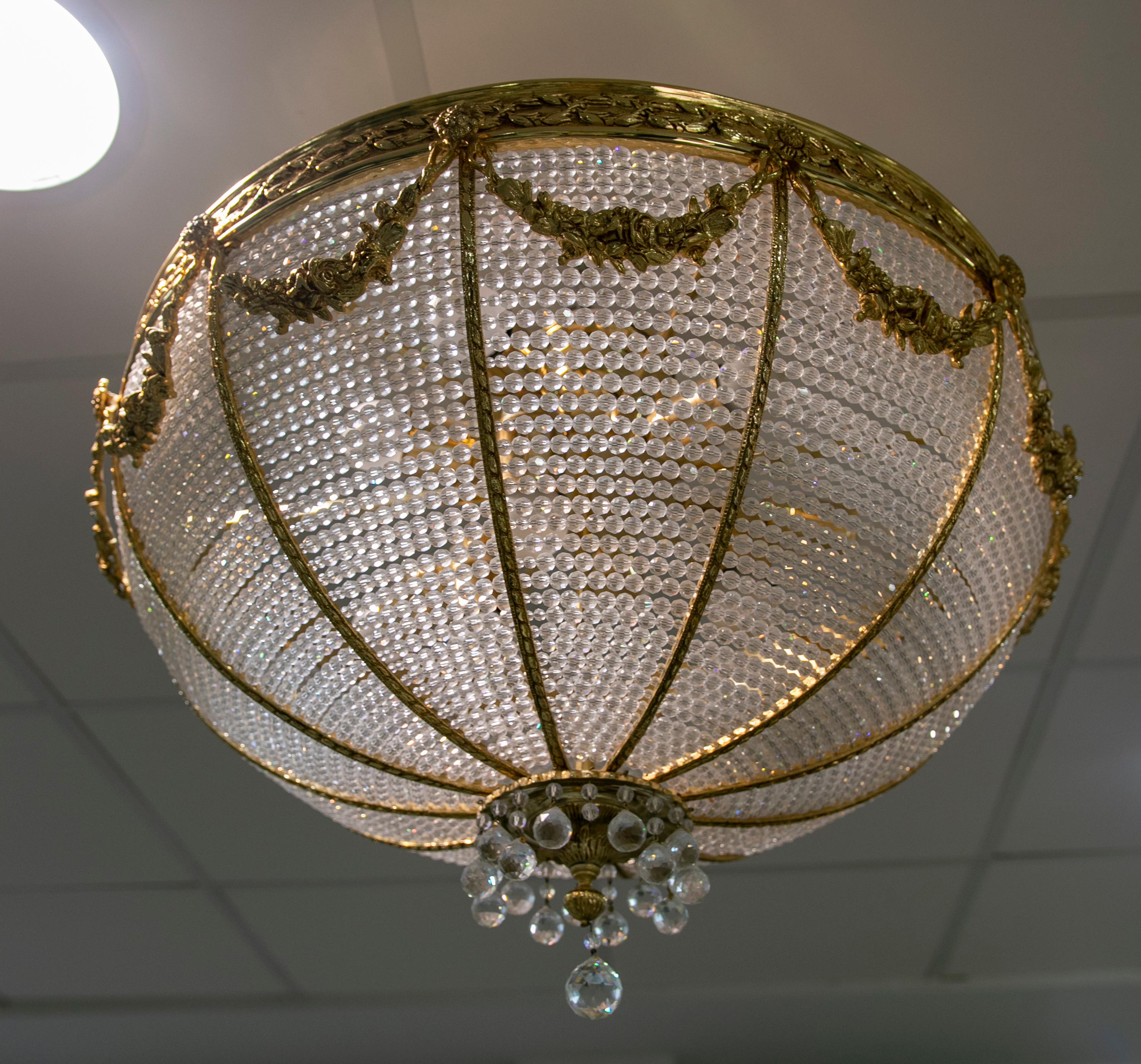 1970s Italian Ceiling Lamp in Glass and Gilded Bronze For Sale 1