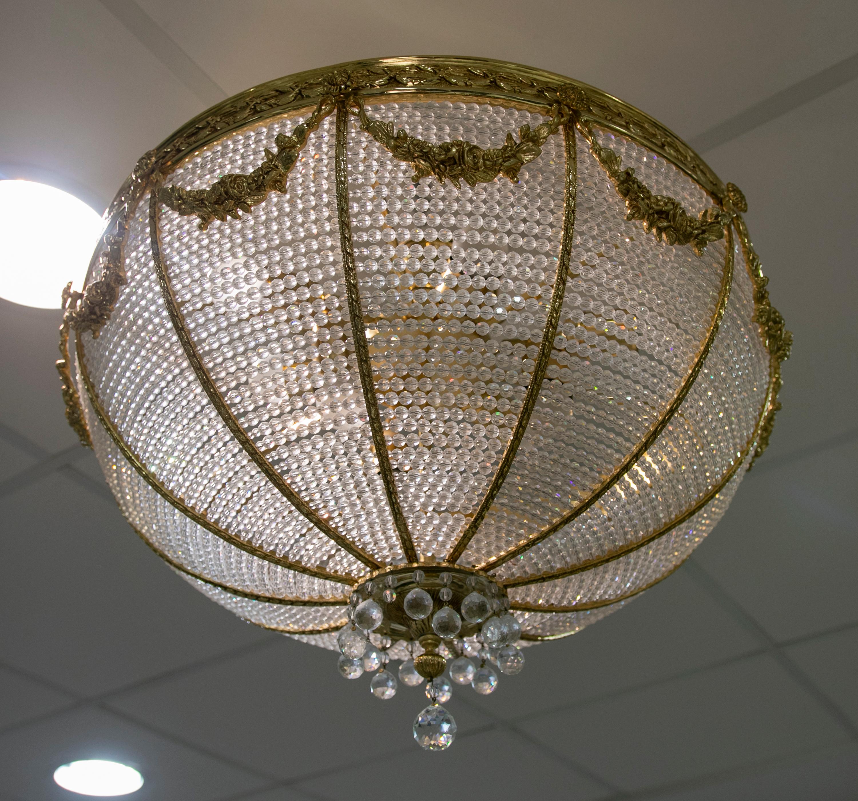 1970s Italian Ceiling Lamp in Glass and Gilded Bronze For Sale 2