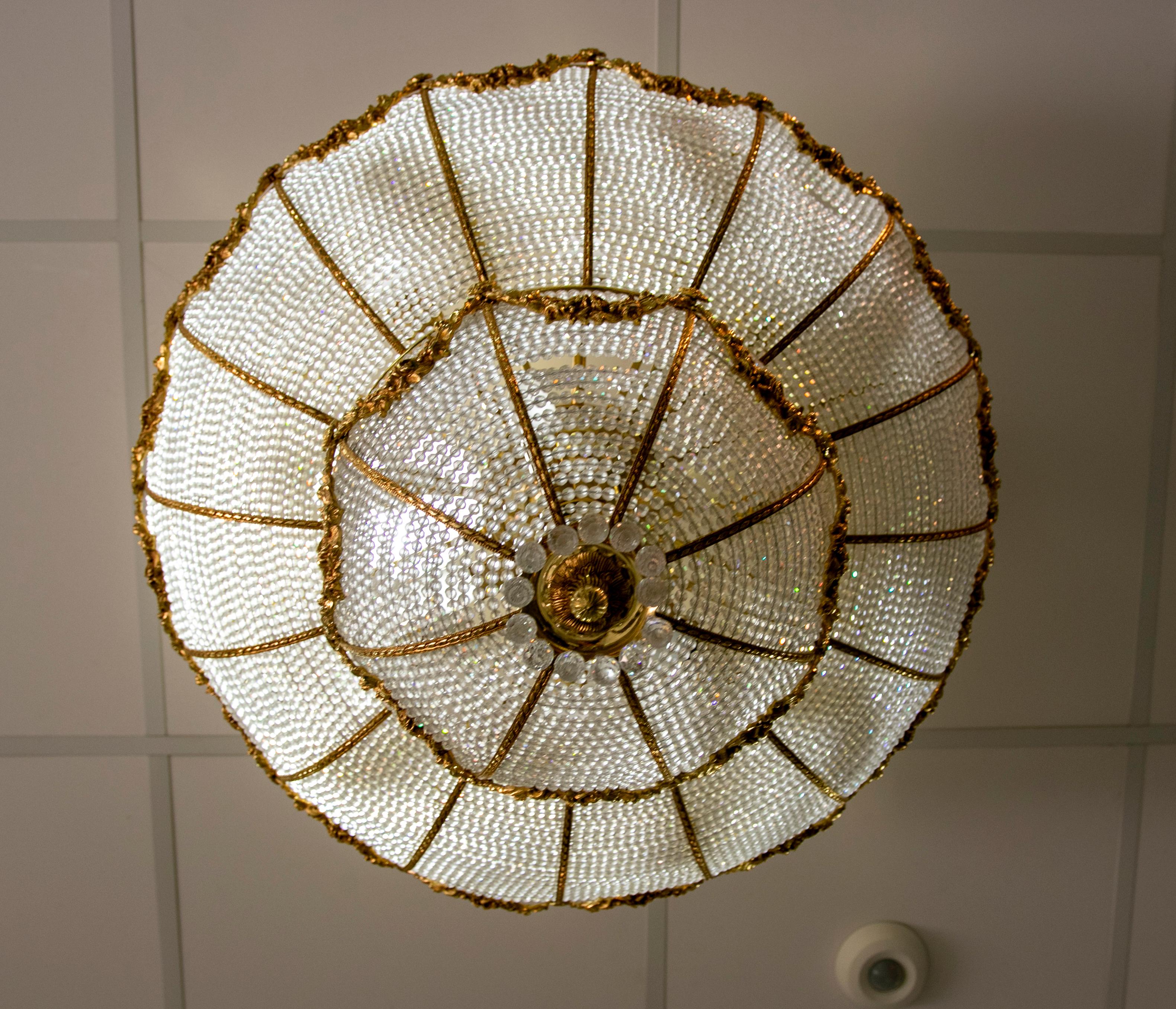 1970s Italian Ceiling Lamp in Glass and Gilded Bronze For Sale 2