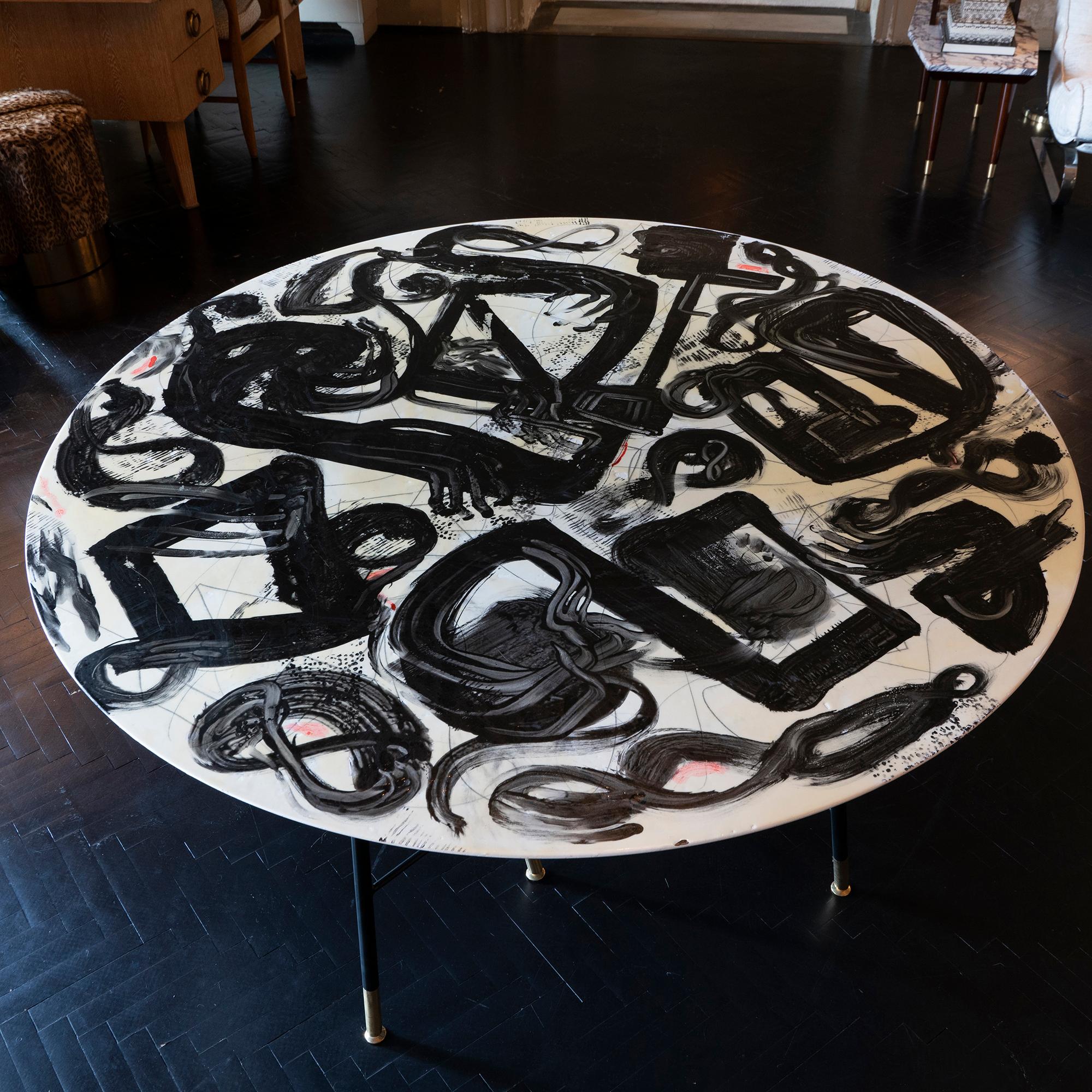 1970s Italian Center Table with Artistic Top in Style of Emilio Vedova 2