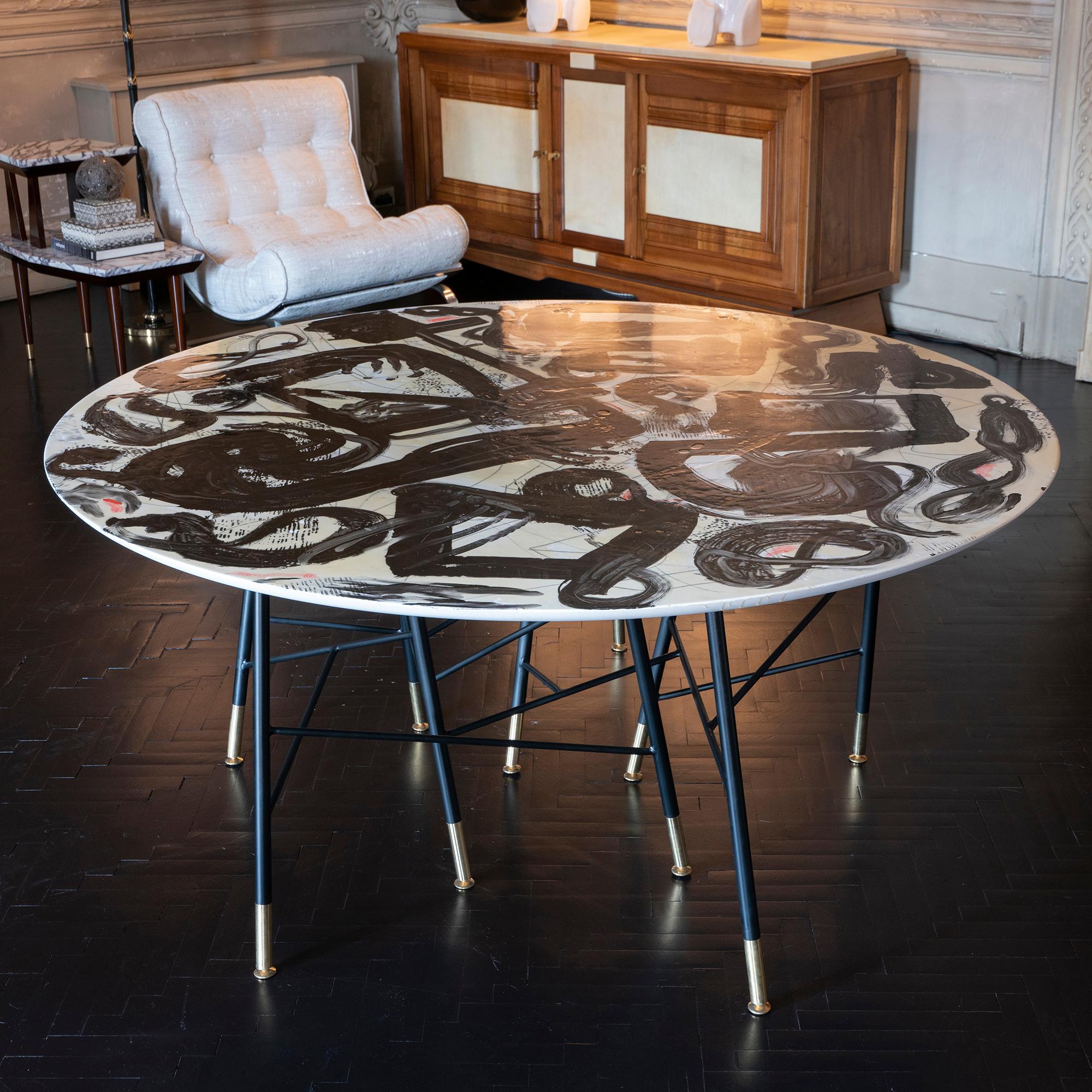 1970s Italian Center Table with Artistic Top in Style of Emilio Vedova 3